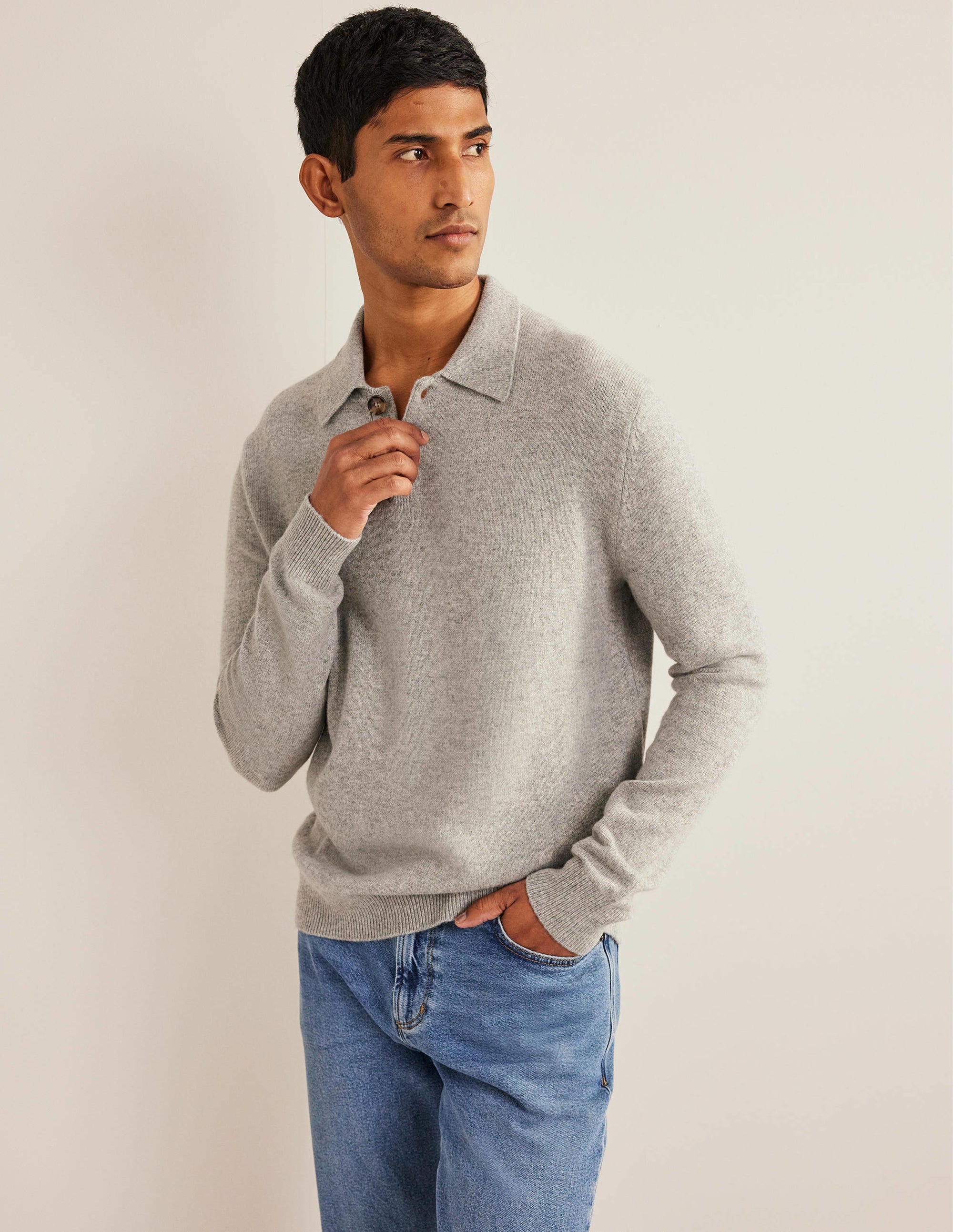 Collar Jumper-Light Grey Melange