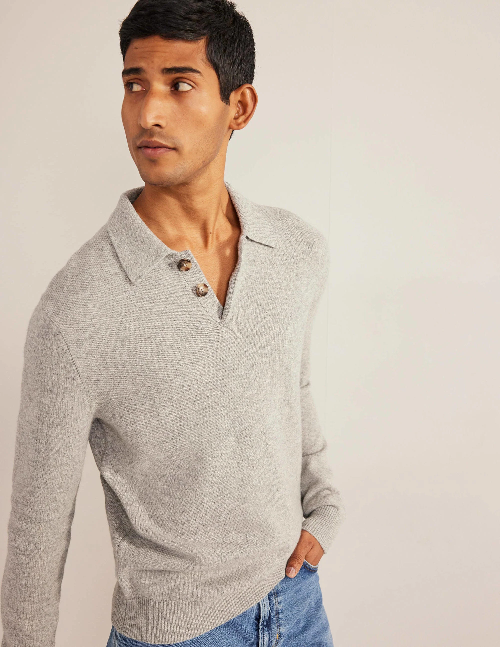 Collar Jumper-Light Grey Melange - Image 4
