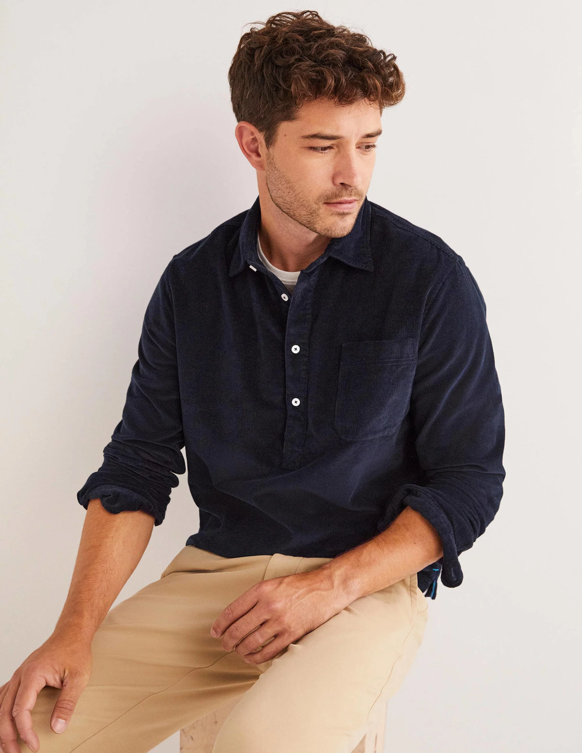 Cord Pop Over Shirt-Navy - Image 5