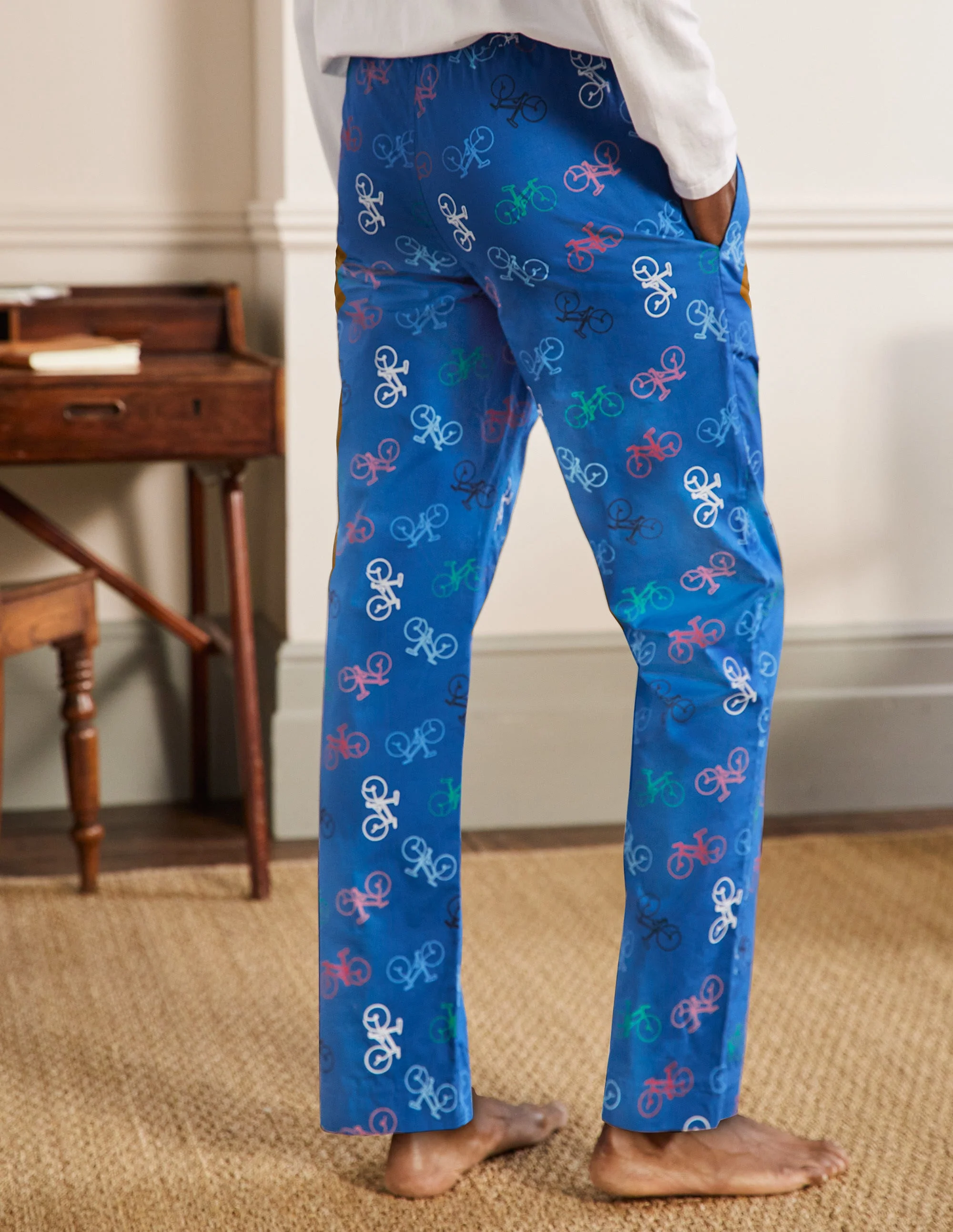 Cotton Poplin Pyjama Bottoms-Lapis Blue Bikes - Image 3