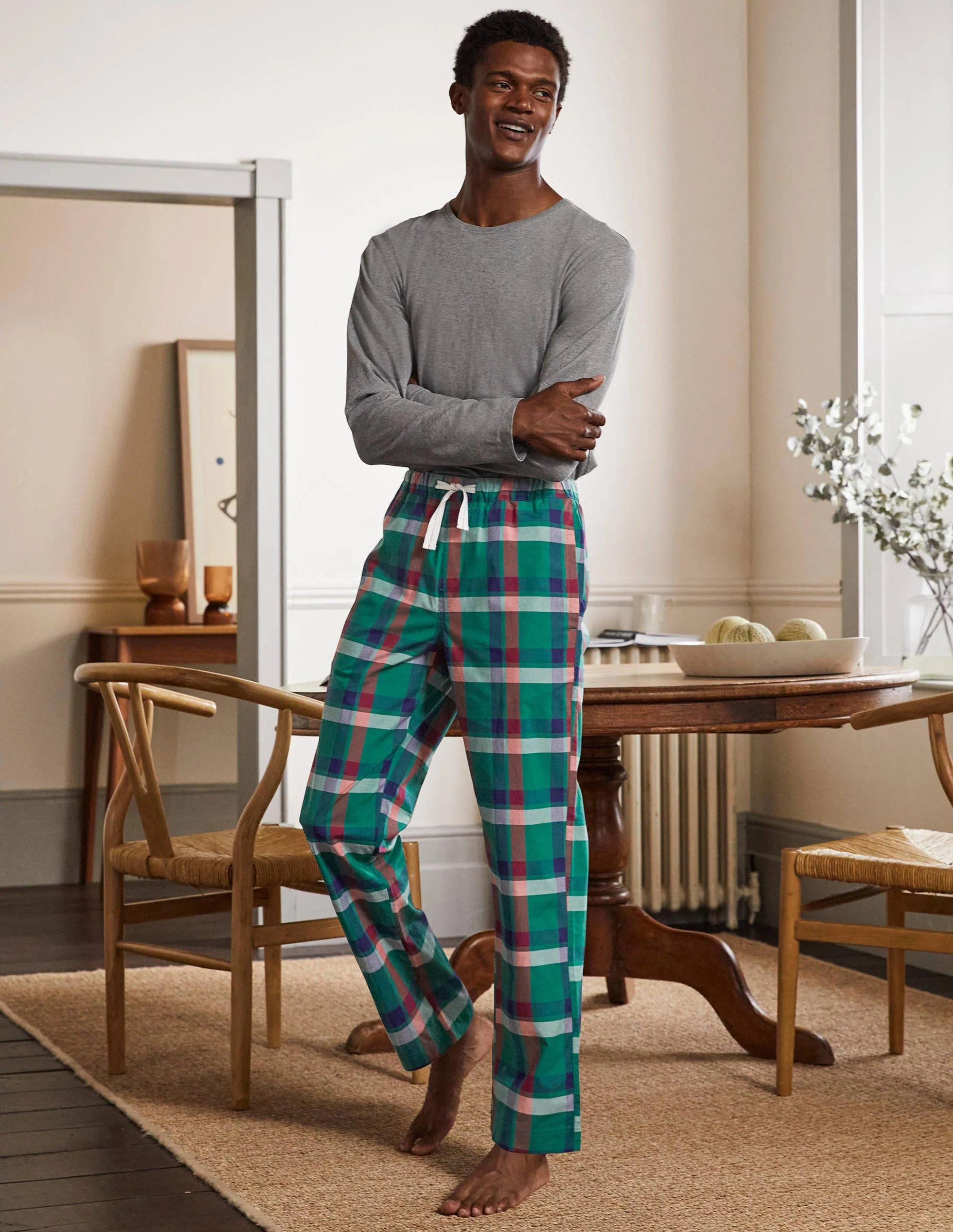 Cotton Poplin Pyjama Bottoms-Mountain Meadow Check