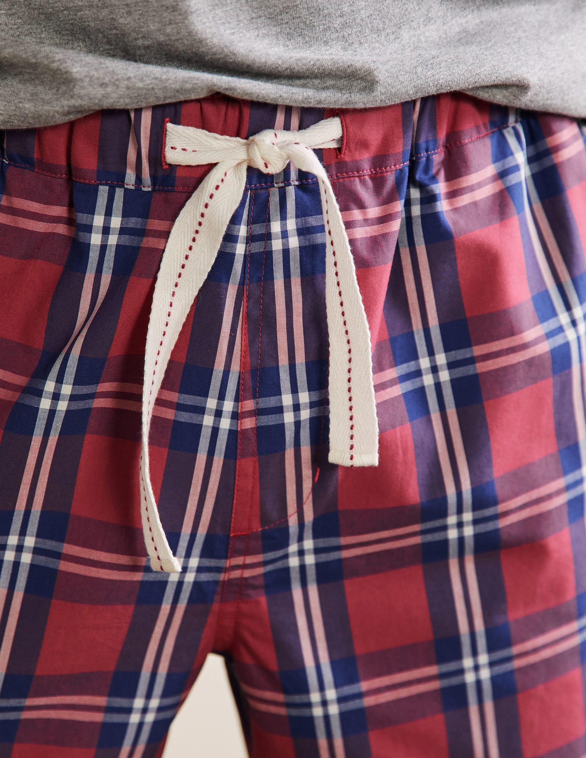 Cotton Poplin Pyjama Shorts-Dusky Red/ Presidential Check - Image 2