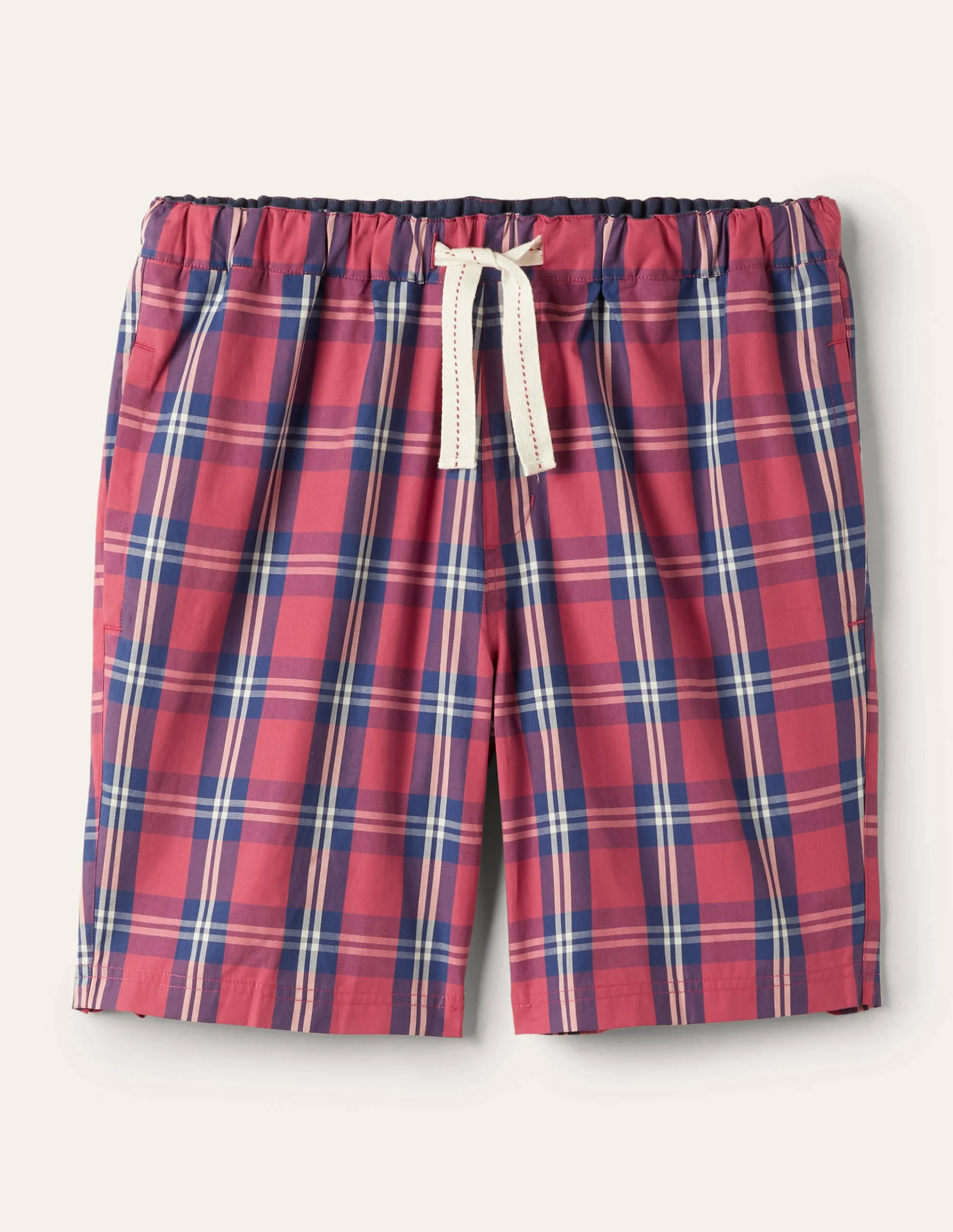 Cotton Poplin Pyjama Shorts-Dusky Red/ Presidential Check - Image 6