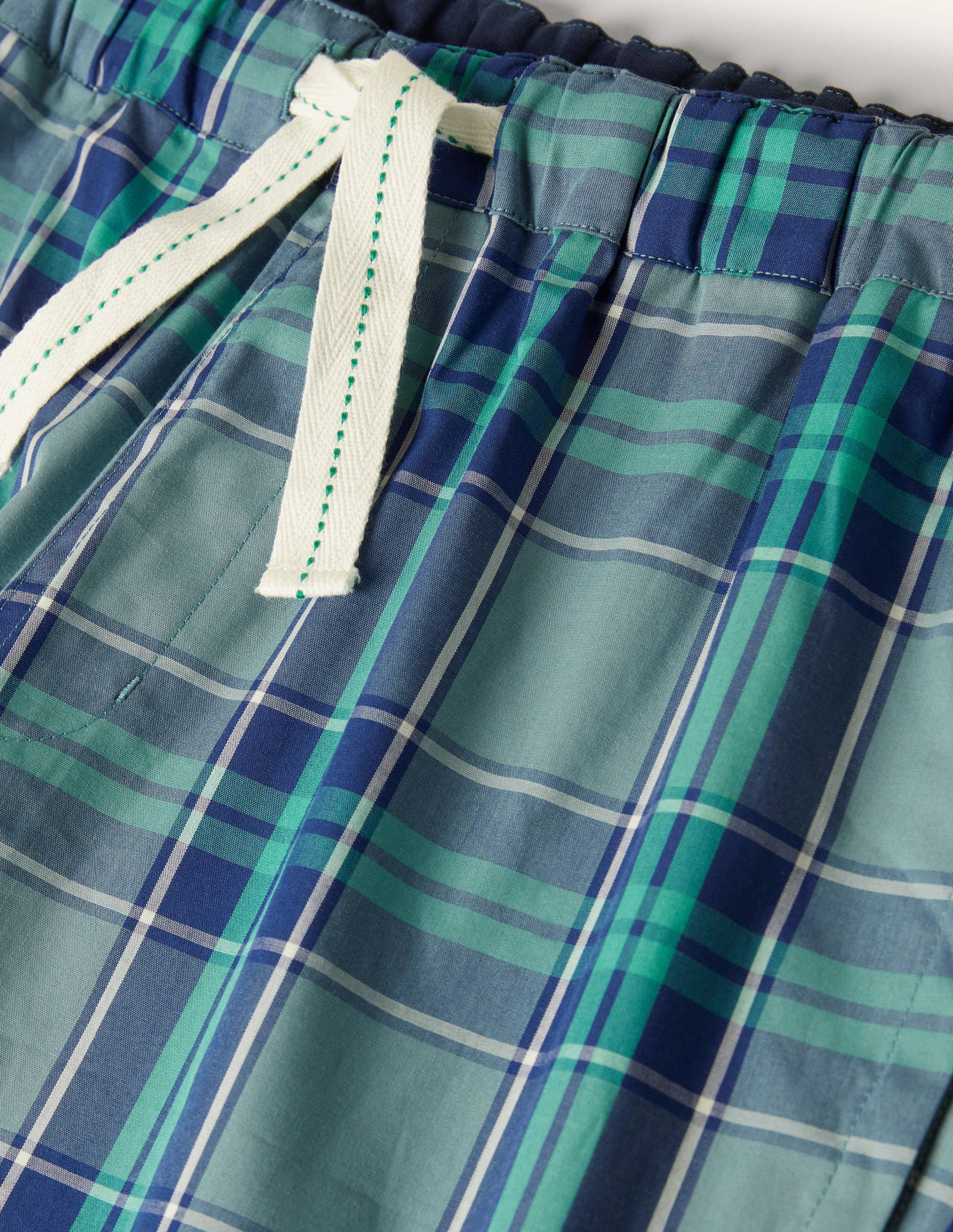 Cotton Poplin Pyjama Shorts-Storm Blue/Green Check - Image 5
