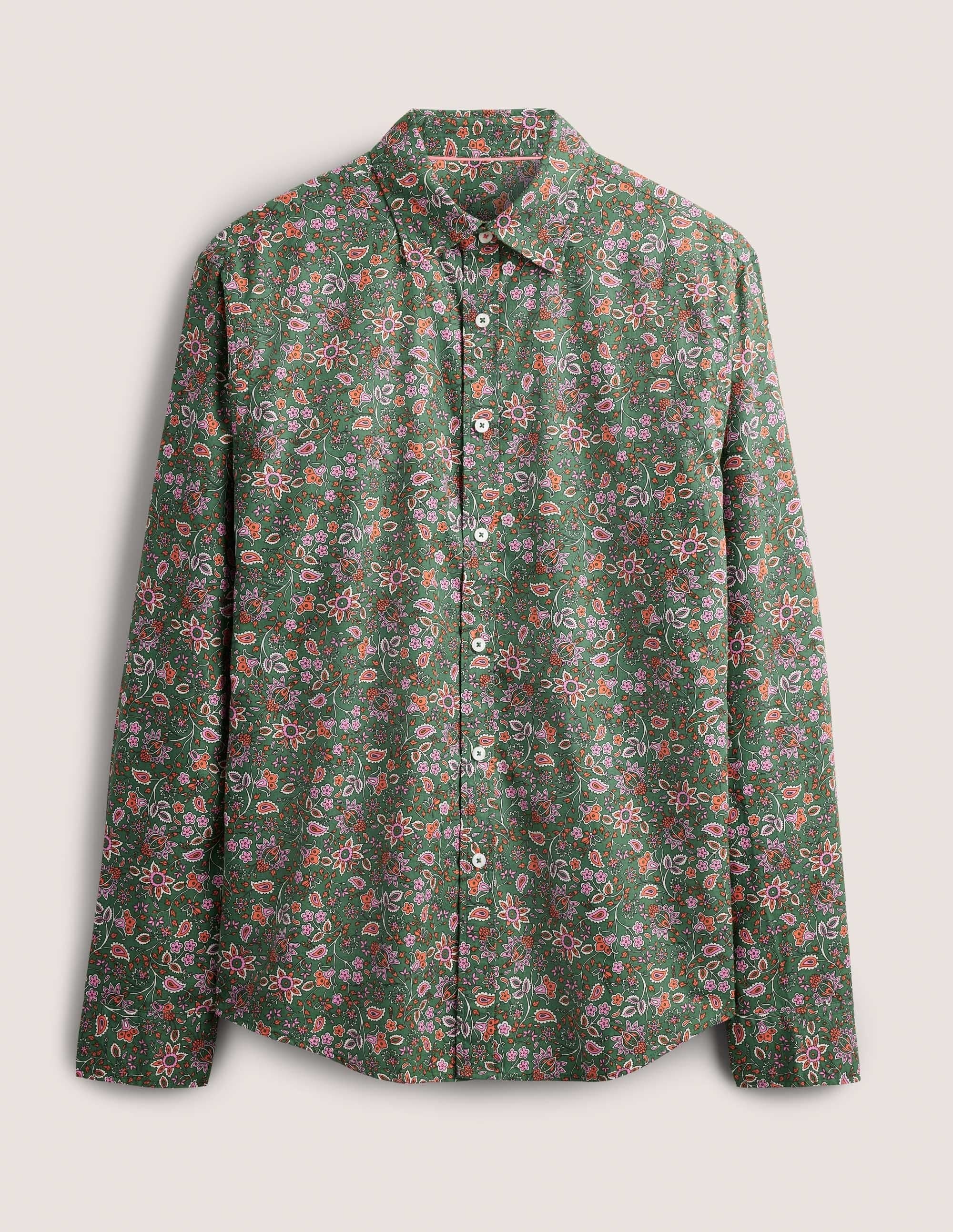 Cutaway Collar Twill Shirt-Broad Bean Paisley Floral