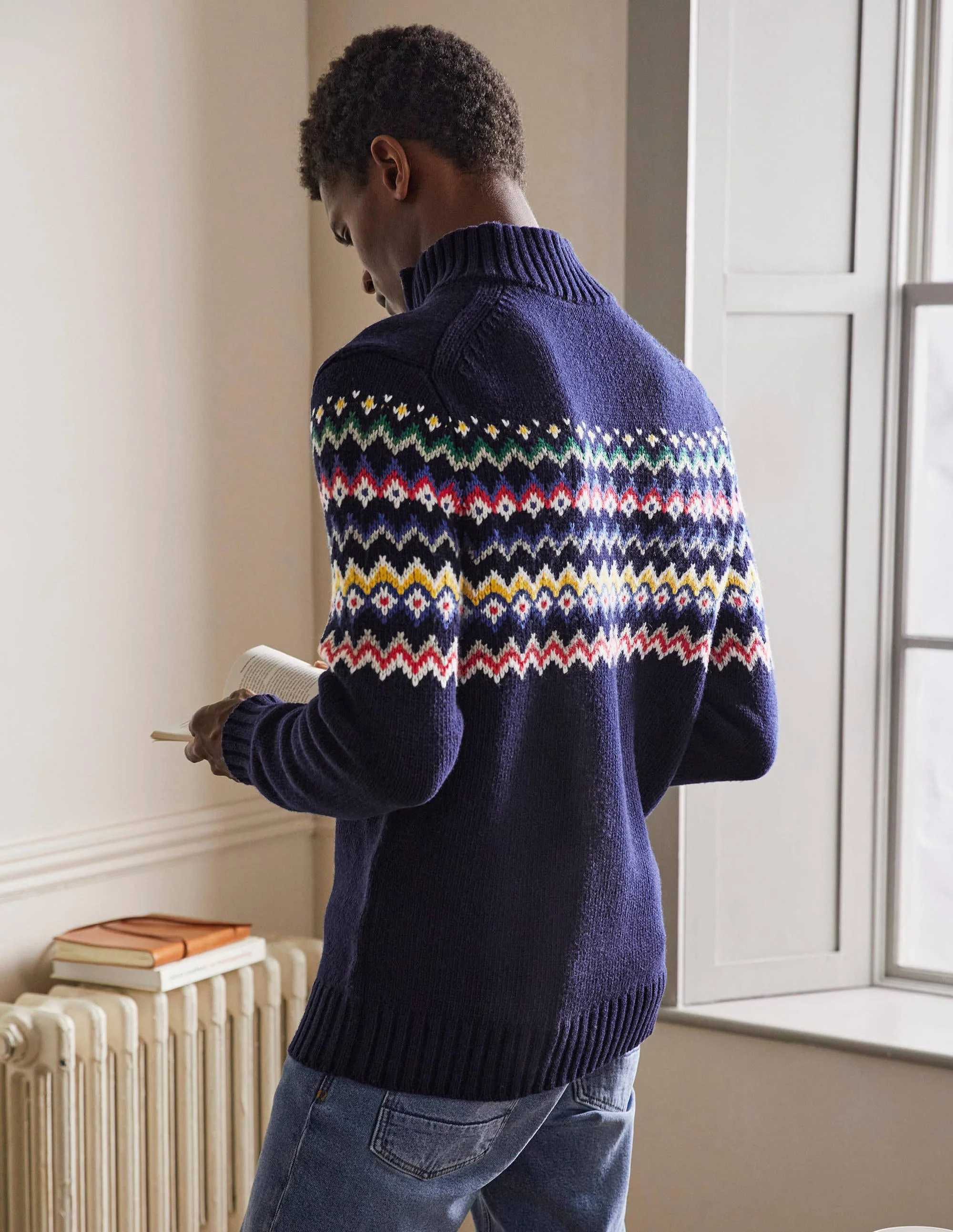 Fair Isle Half Zip-Bright Navy Fairisle - Image 3