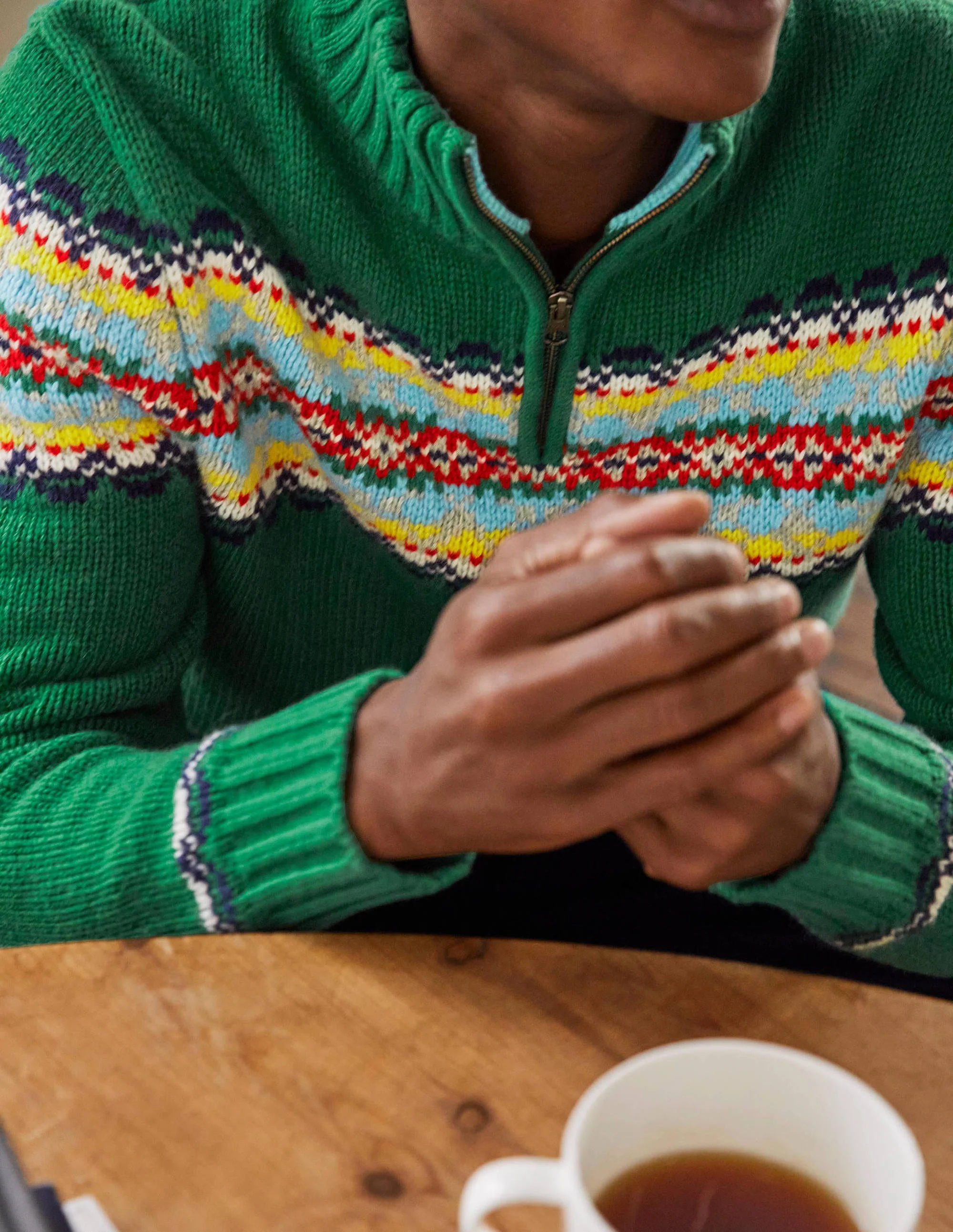 Fair Isle Half Zip-Green Baize Fairisle - Image 2