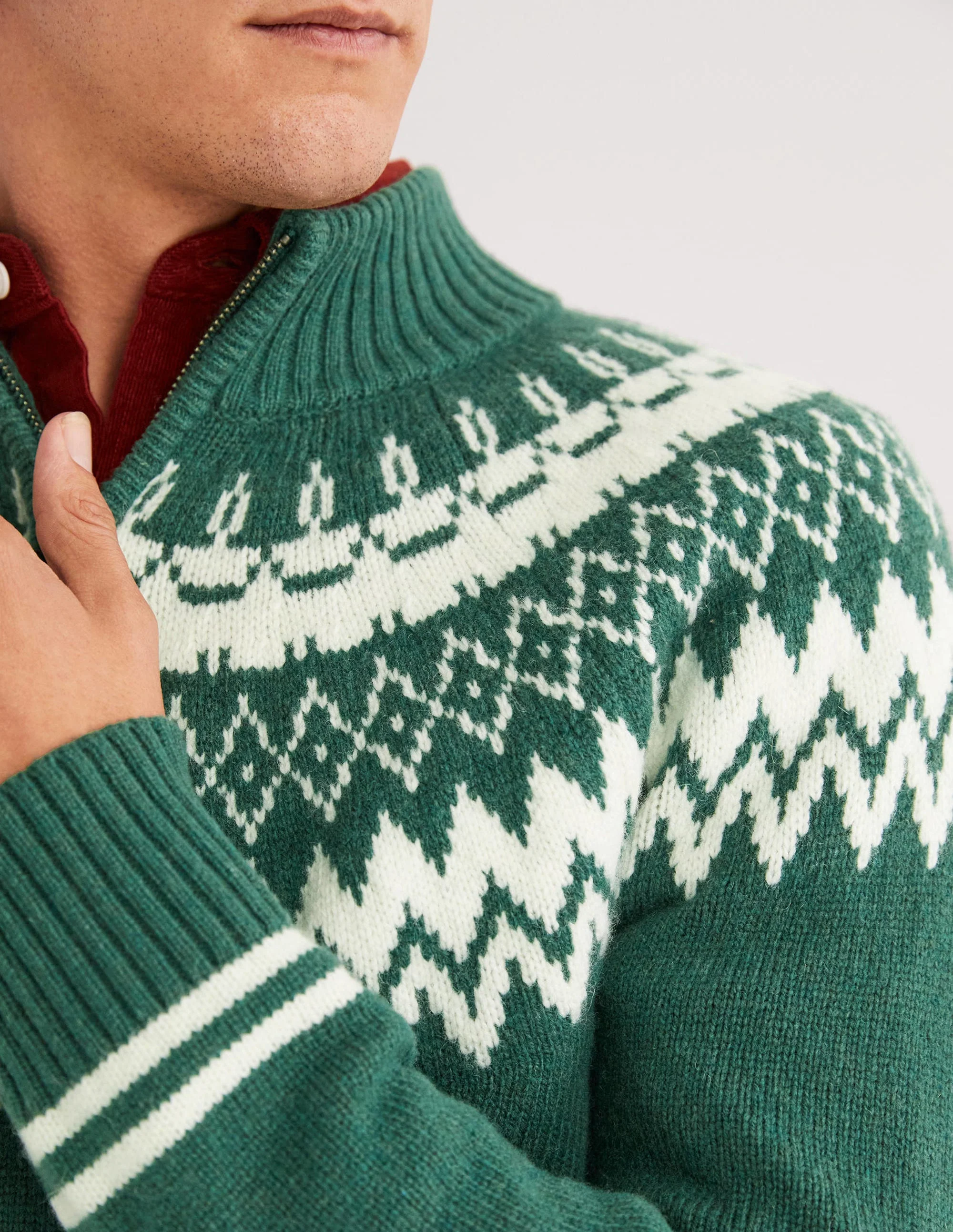 Fair Isle Half Zip-Trekking Green - Image 2