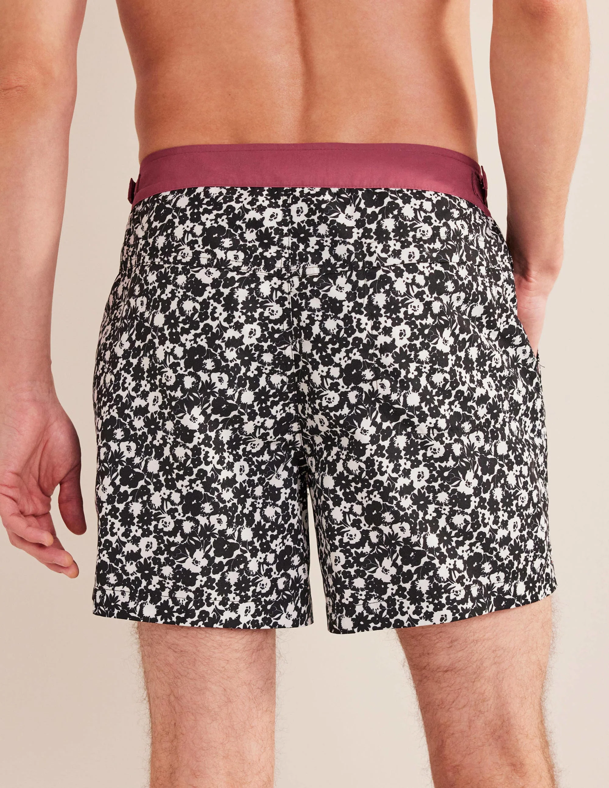 Fixed Waist Swim Short-Black and Ecru Floral - Image 3