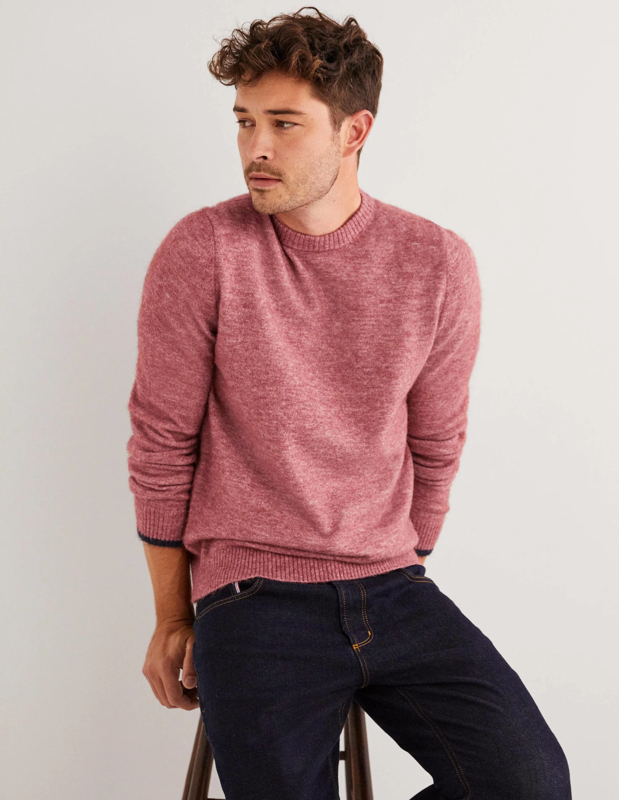 Fluffy Crew Neck Jumper-Blush Pink Melange - Image 5