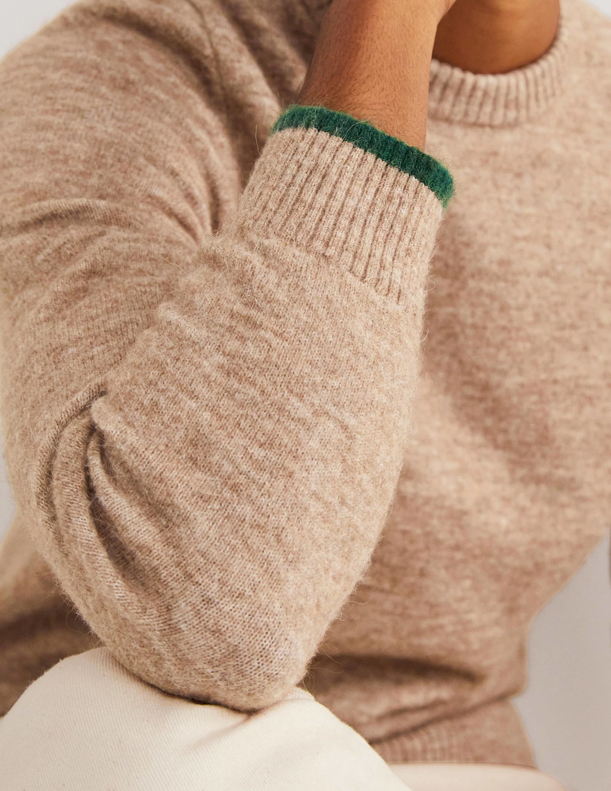Fluffy Crew Neck Jumper-Camel Melange - Image 2