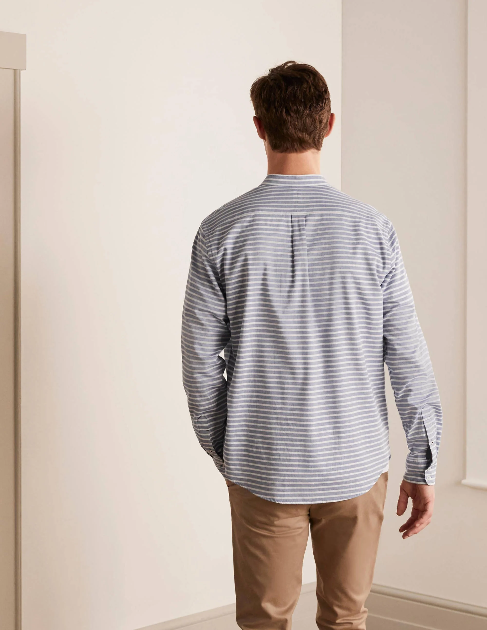Herringbone Grandad Shirt-Light Navy - Image 3