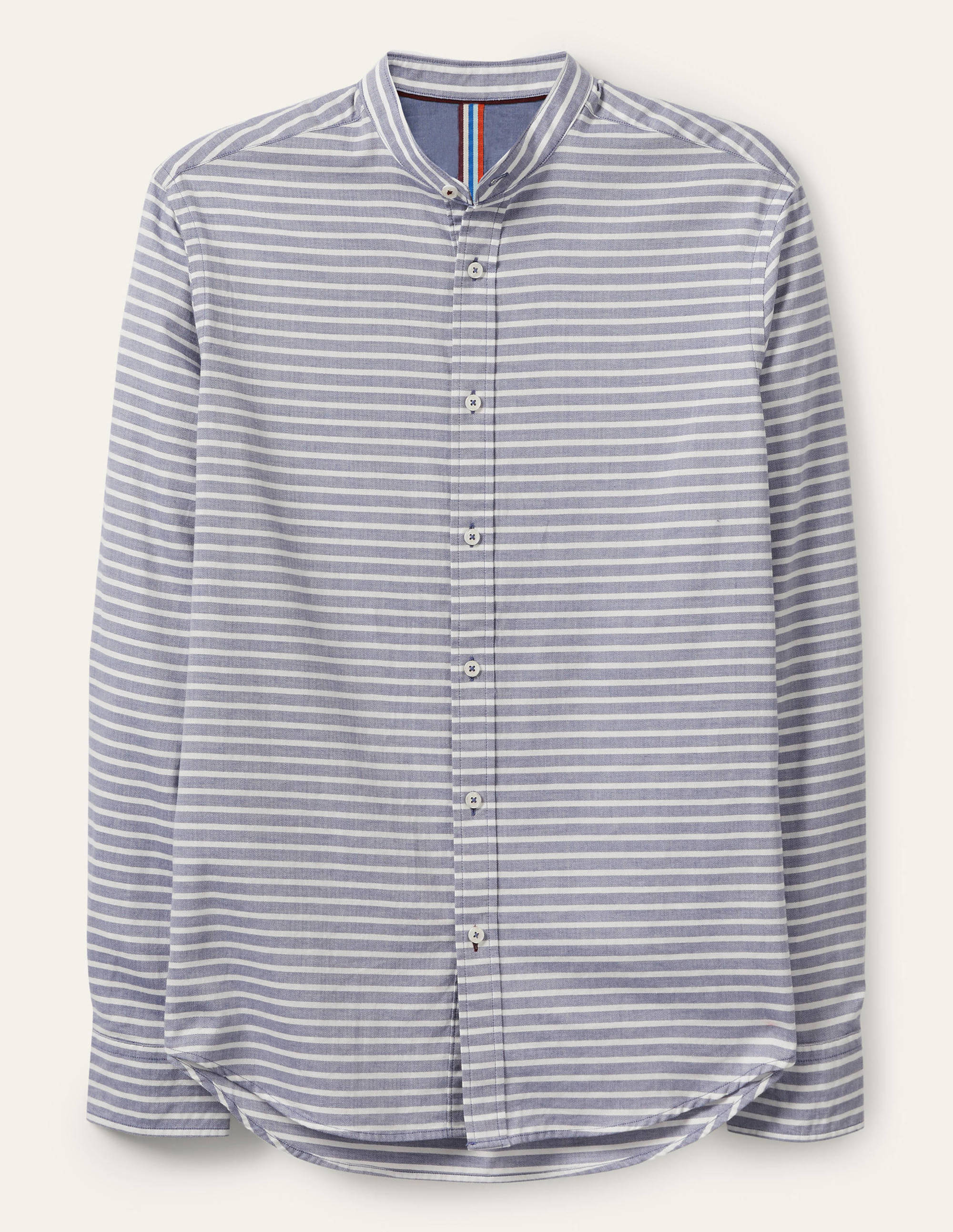Herringbone Grandad Shirt-Light Navy - Image 6
