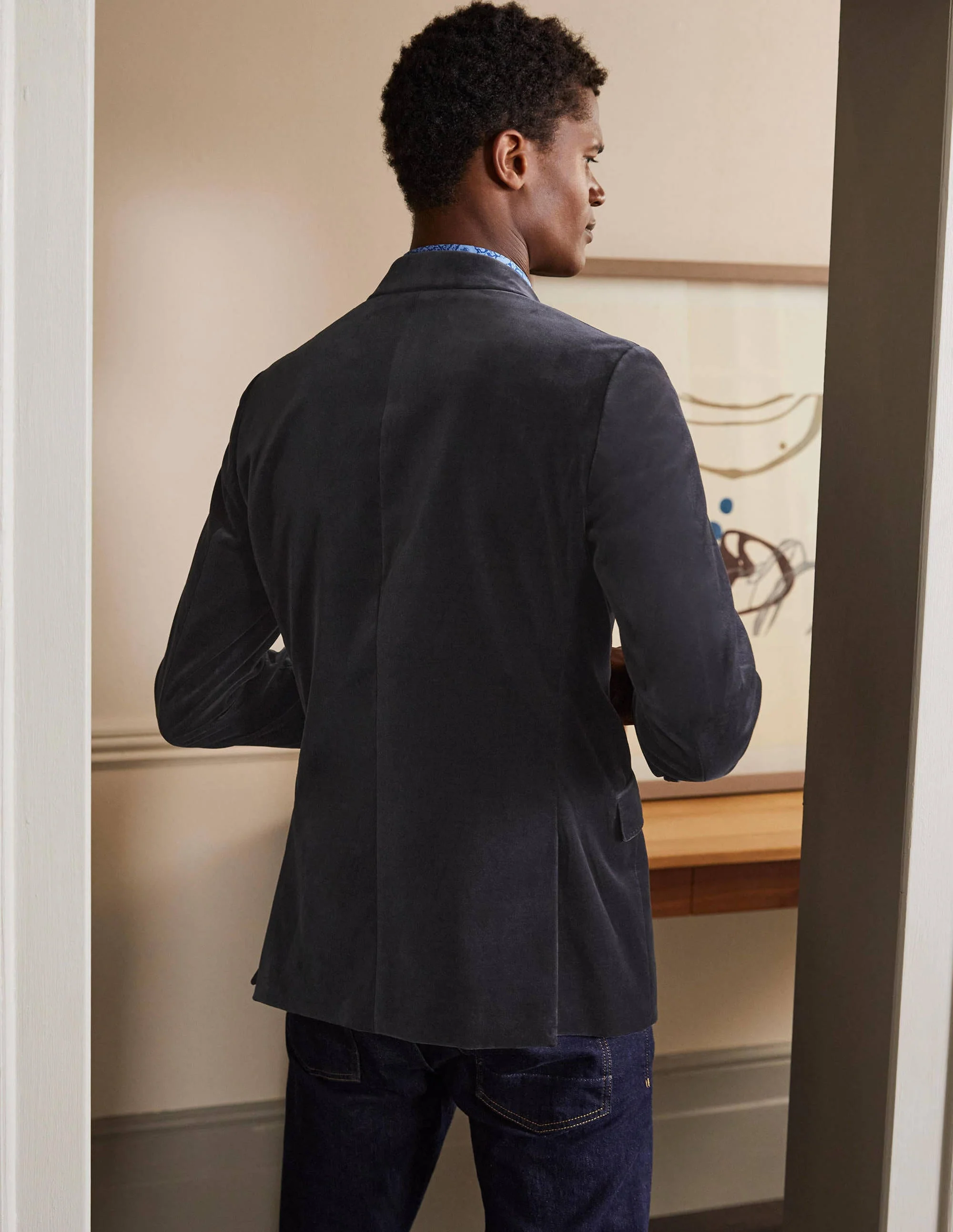 Highgate Velvet Blazer-Dark Grey - Image 3