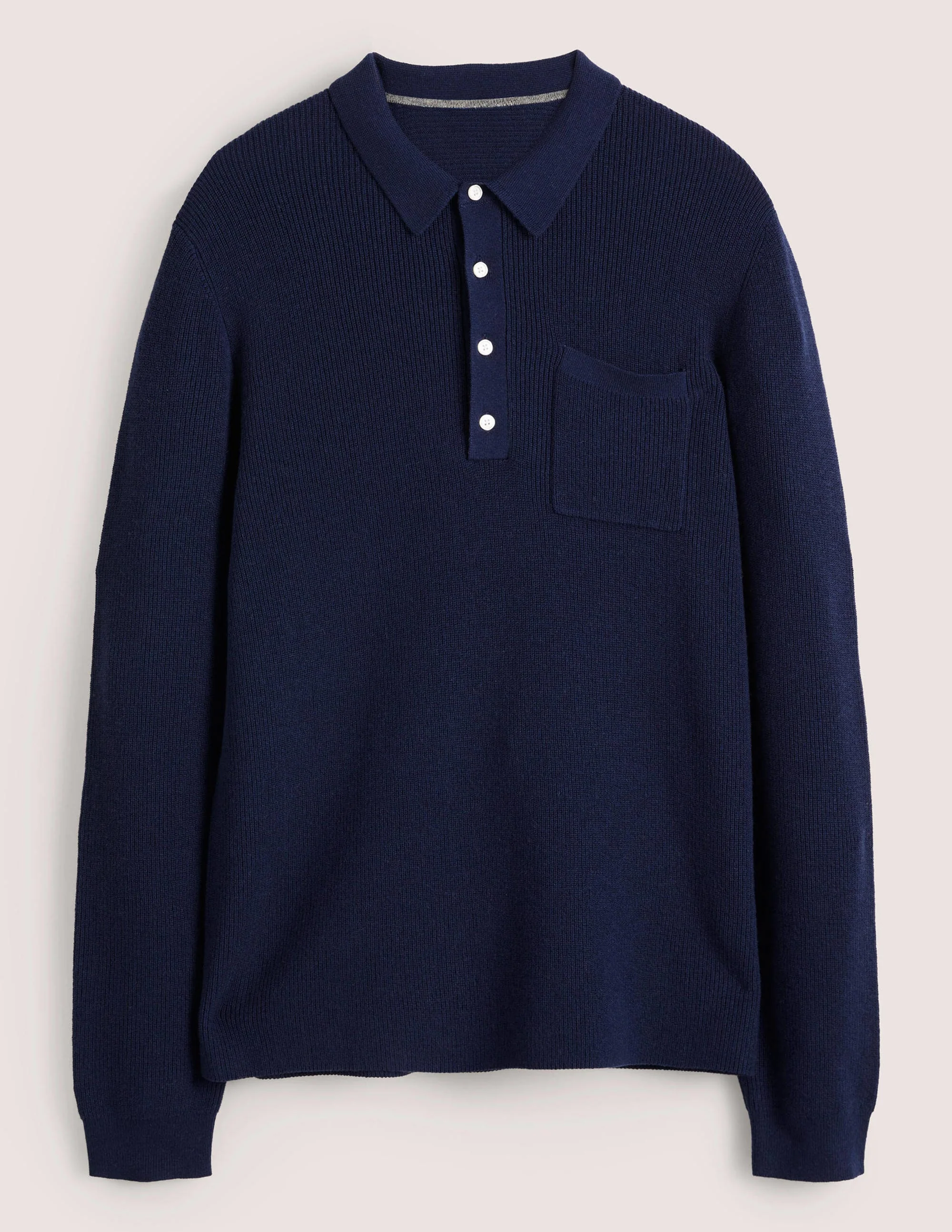 Knit Long Sleeve Polo-Navy - Image 5