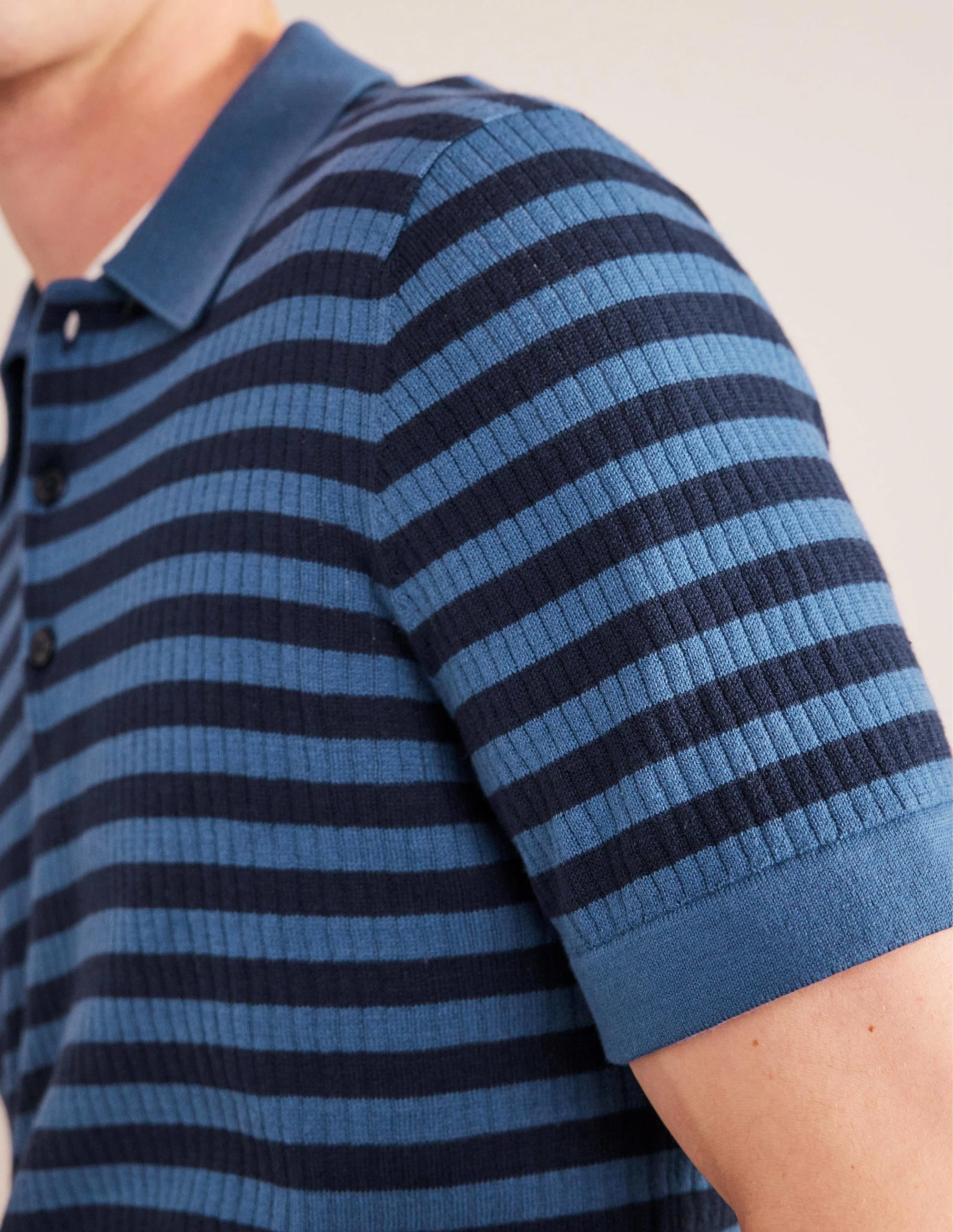 Knitted Ribbed Polo-True Navy Stripe - Image 2
