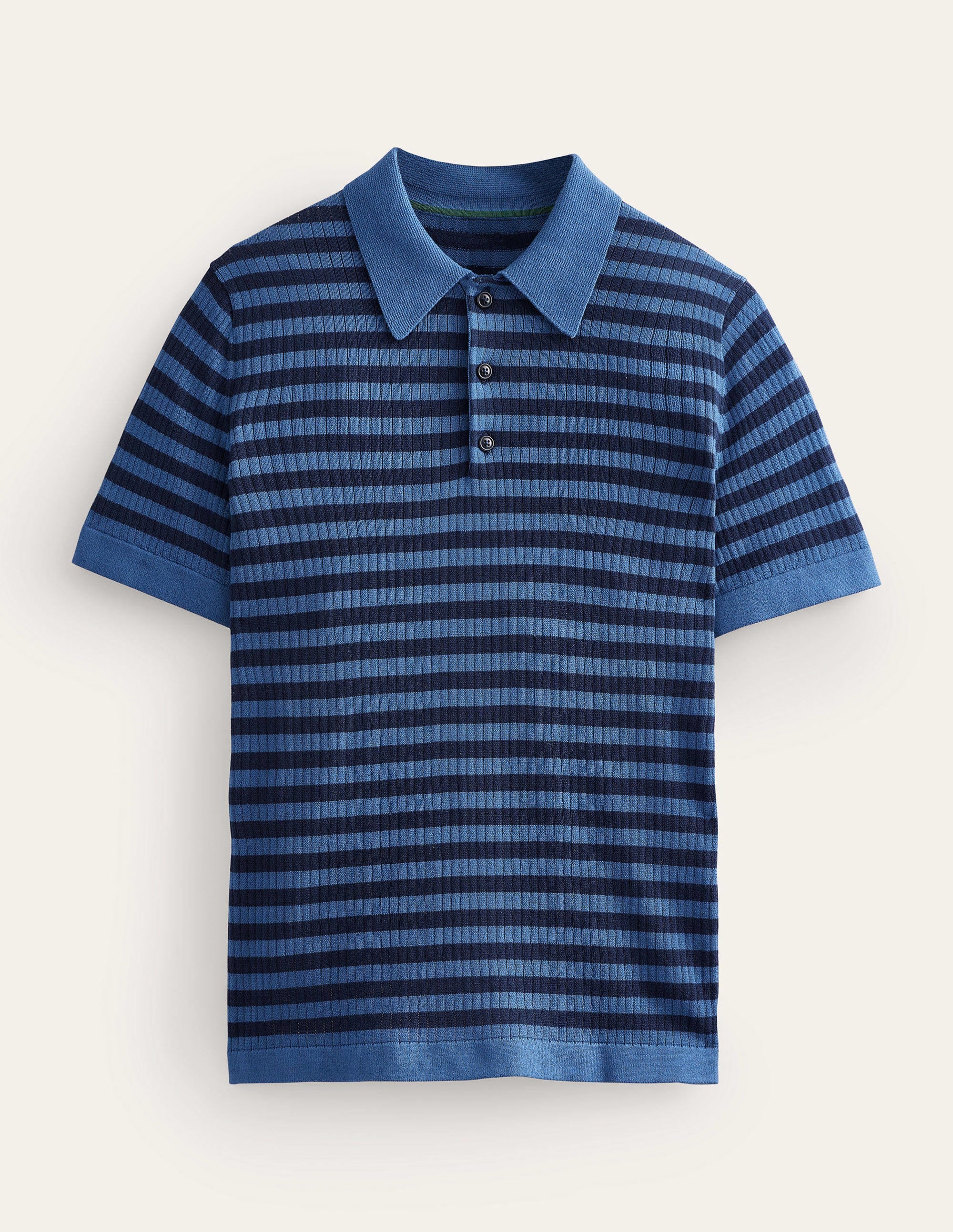 Knitted Ribbed Polo-True Navy Stripe - Image 5