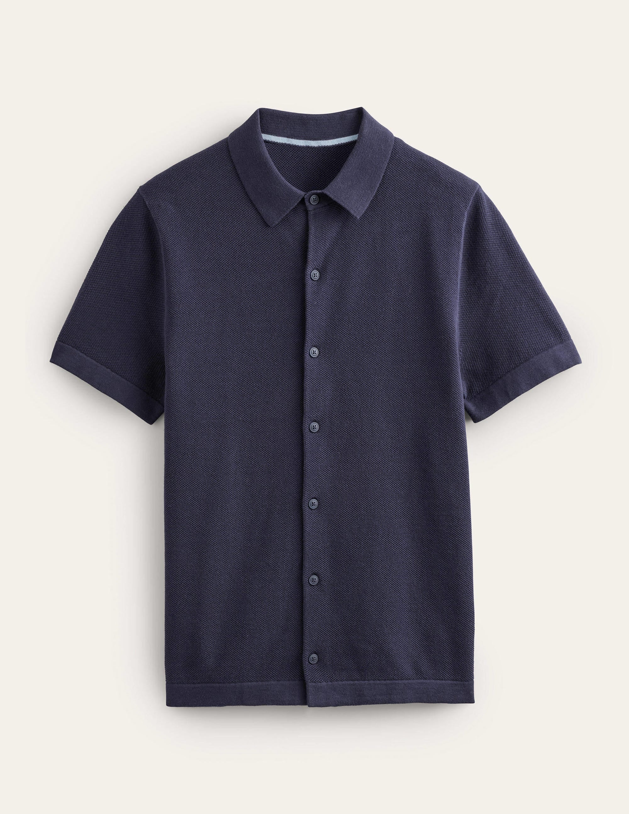 Knitted Short Sleeve Shirt-Navy - Image 5