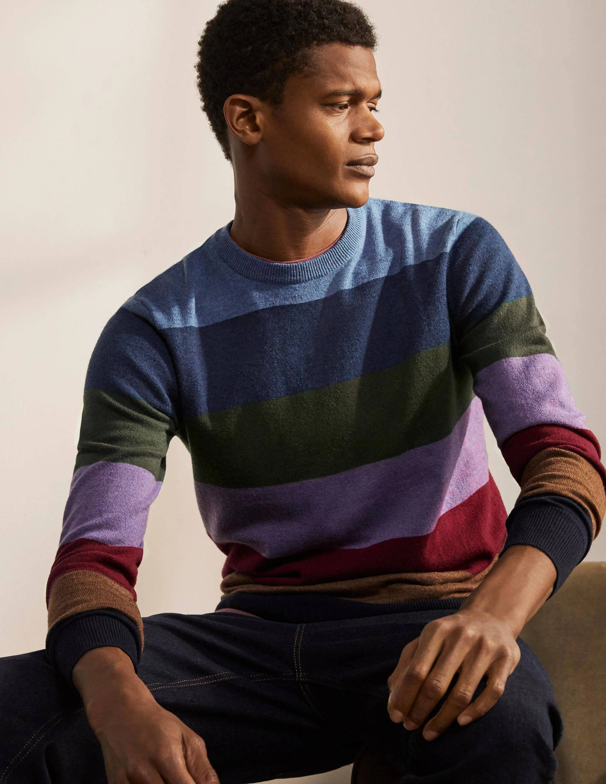 Lambswool Crew Neck-Rainbow Stripe
