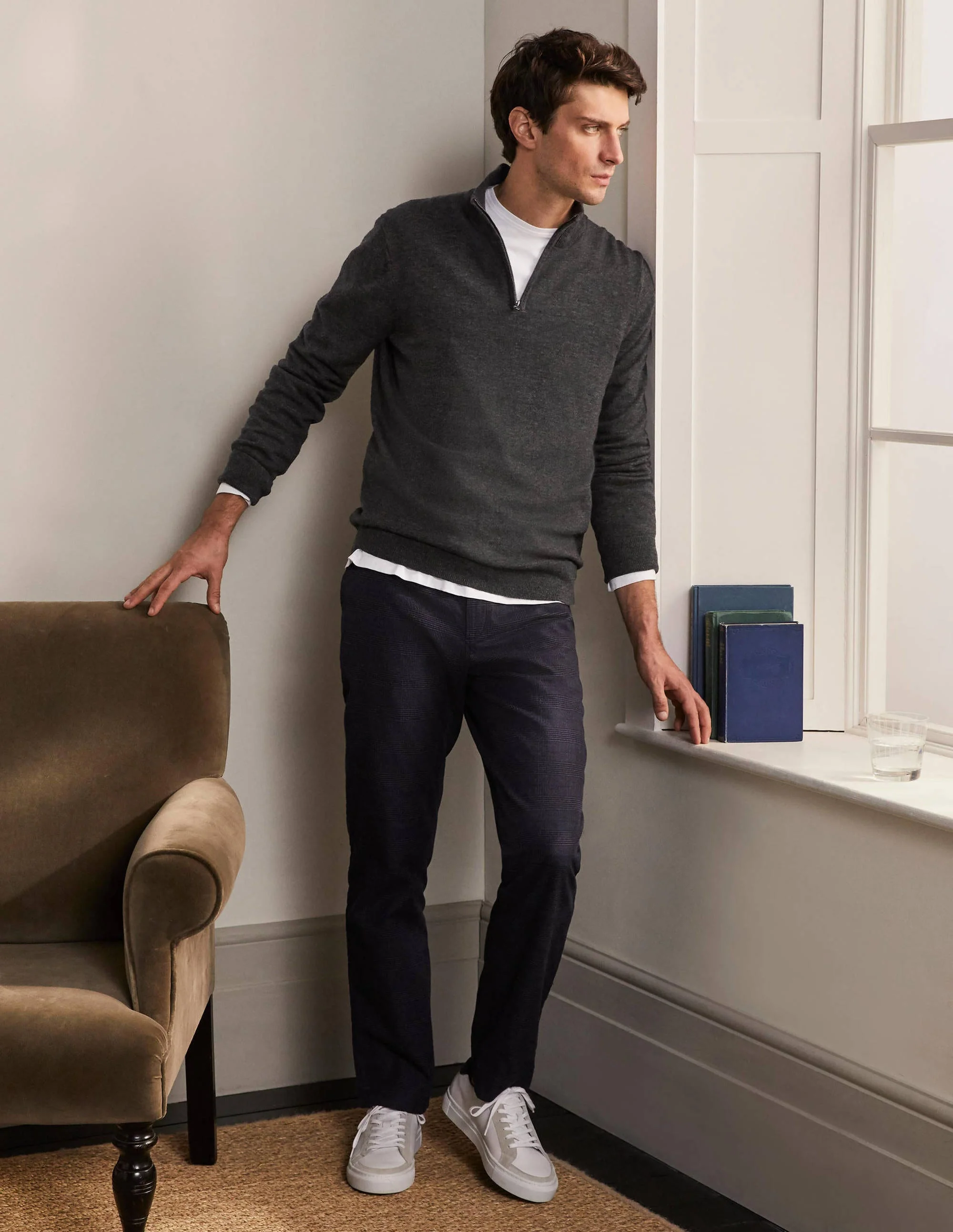 Lambswool Half-Zip-Charcoal Melange - Image 2