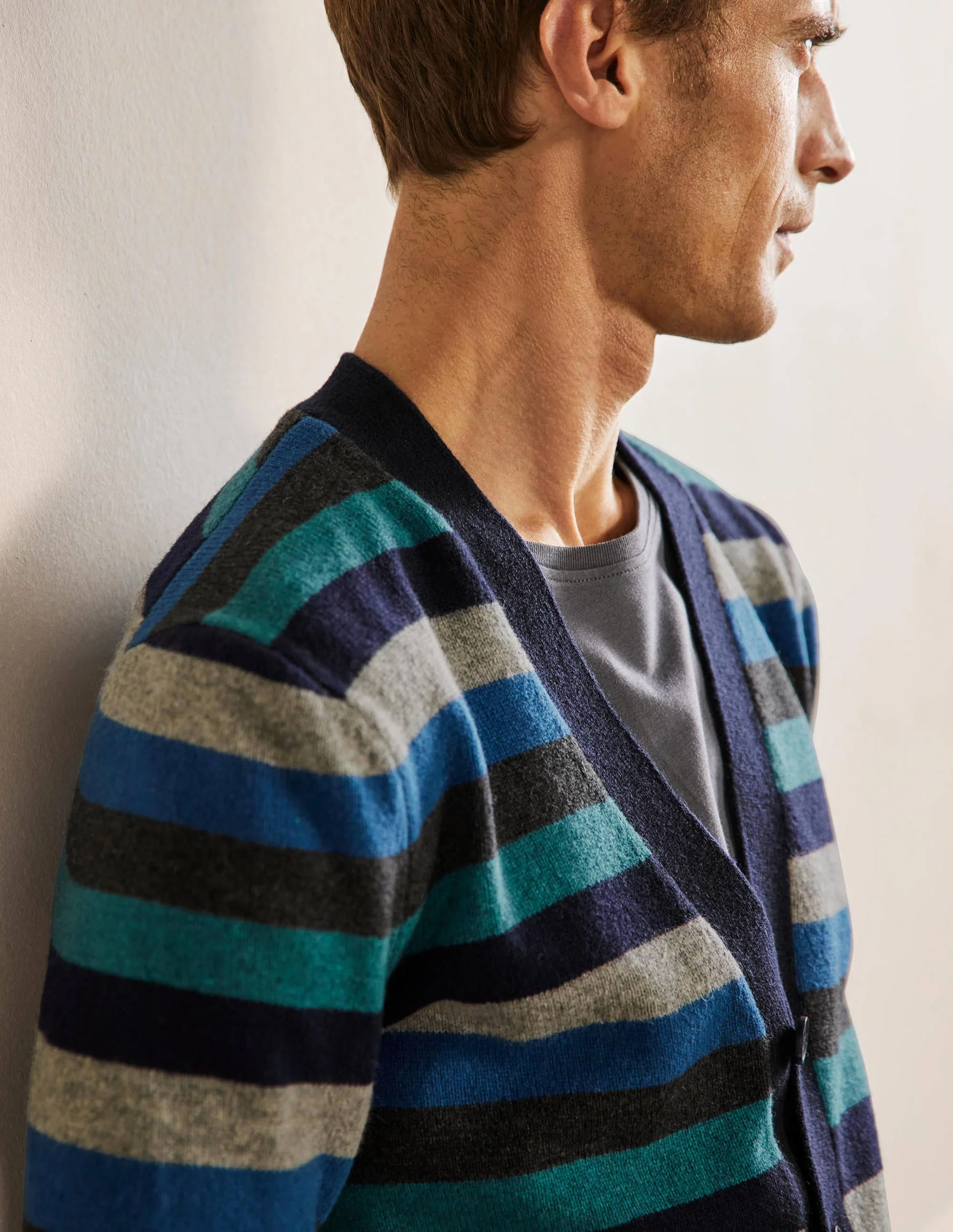 Lambswool Stripe Cardigan-Multi Stripe - Image 2