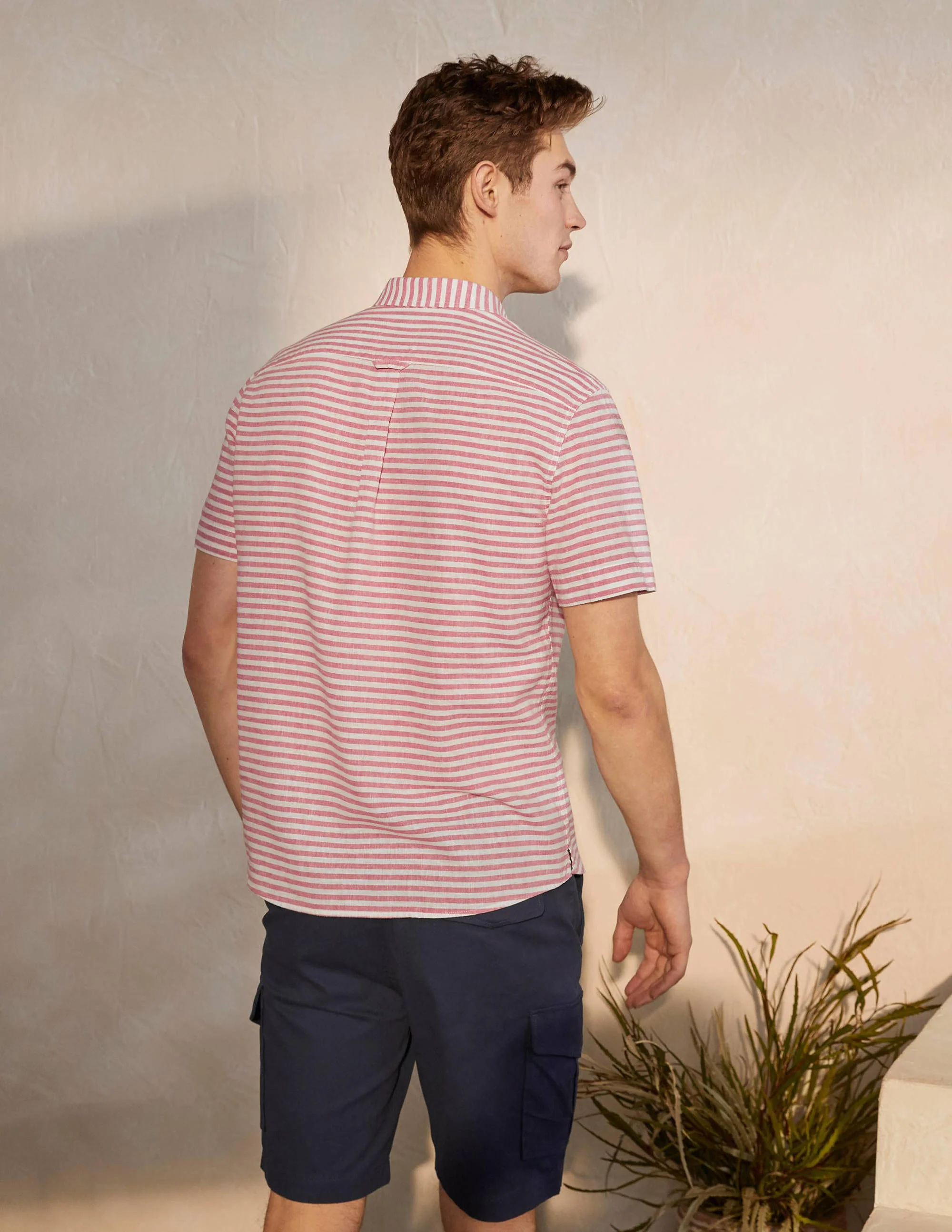 Linen Cotton Interest Shirt-Baroque Rose/Snowdrop Stripe - Image 3