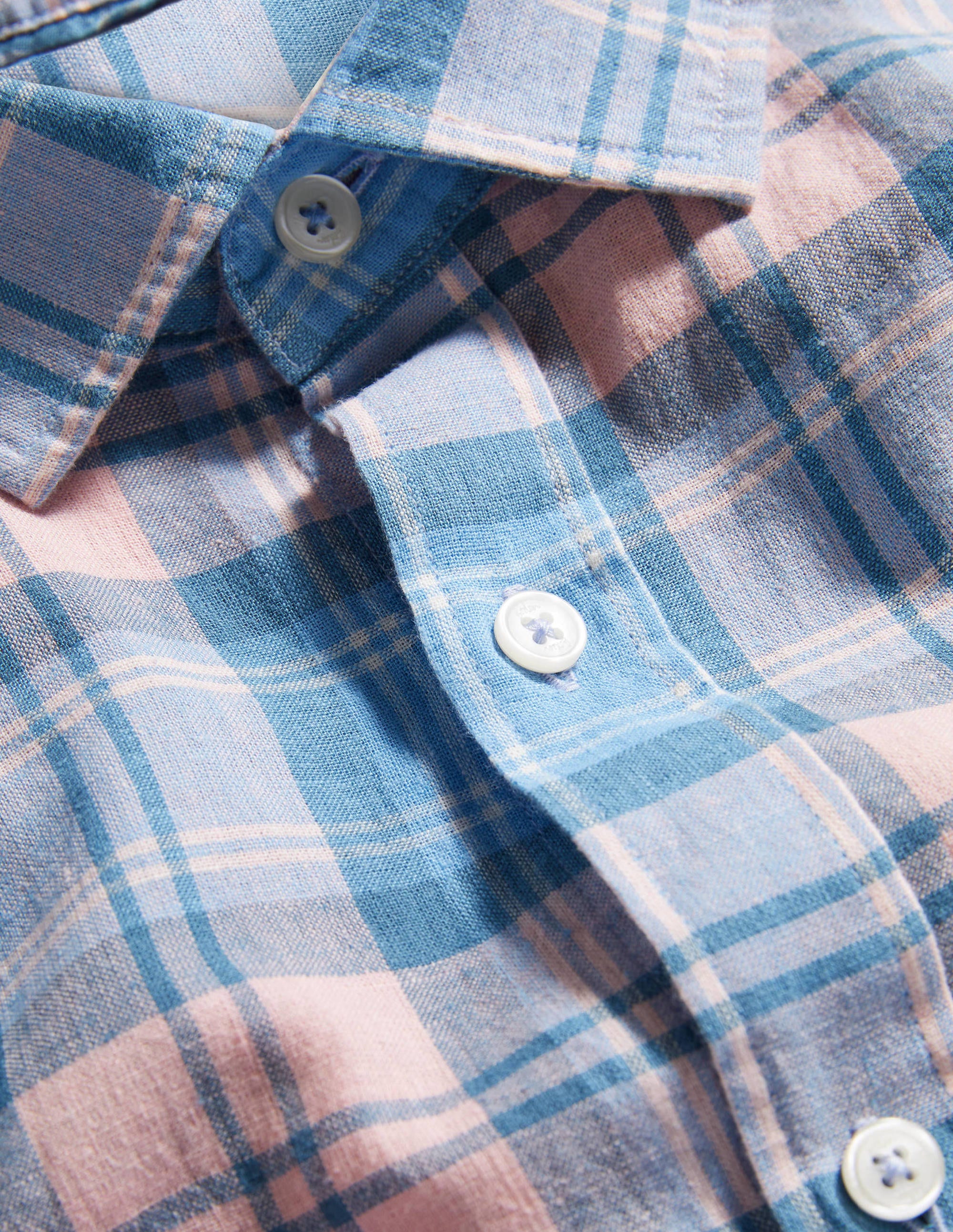Linen Cotton Shirt-Boto Pink/Blue Check - Image 5