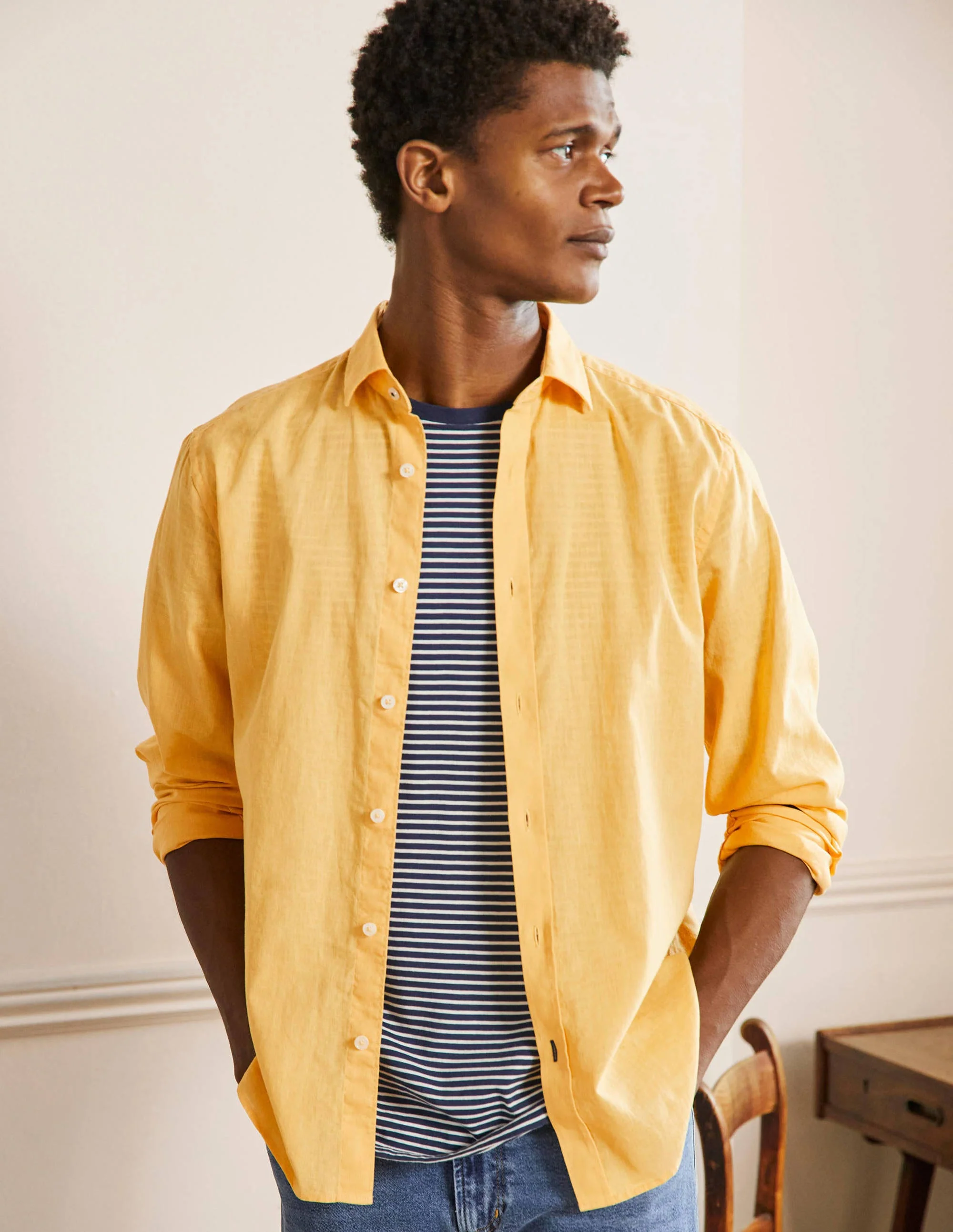 Linen Cotton Shirt-Cornsilk Yellow