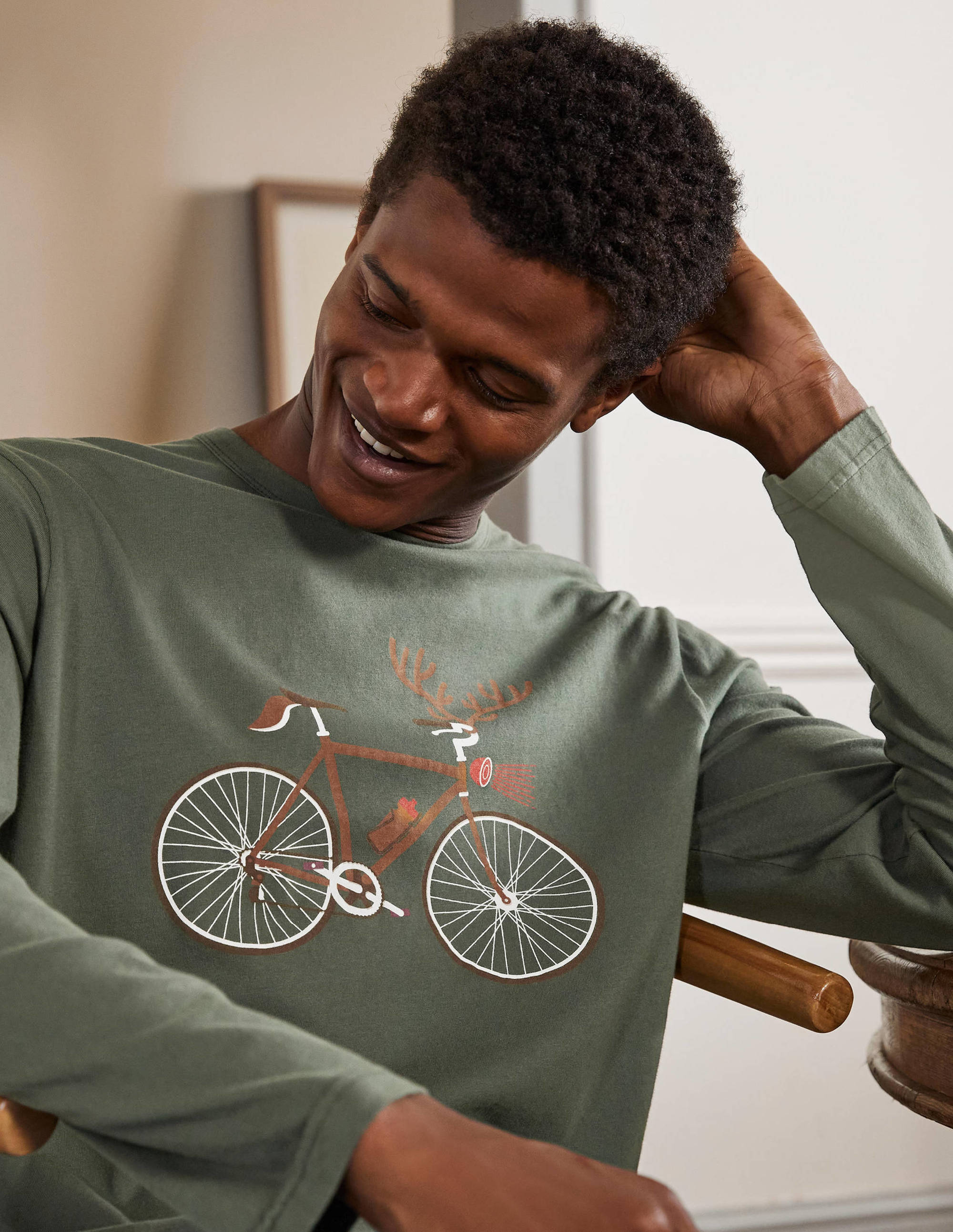 Long Sleeve Graphic T-Shirt-Castleton Reindeer Bike - Image 2
