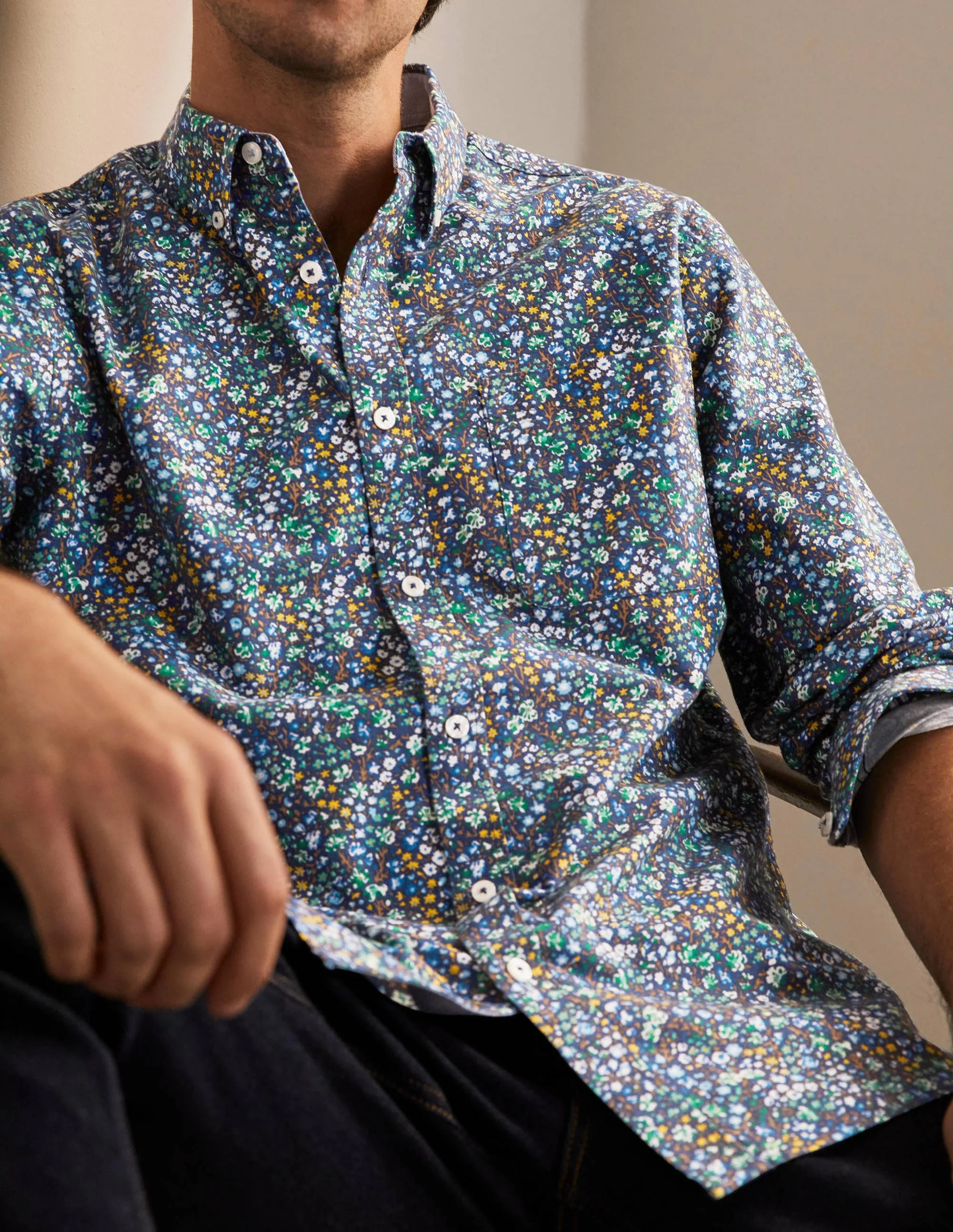 Modern Oxford Shirt-Starboard Painterly Floral - Image 2