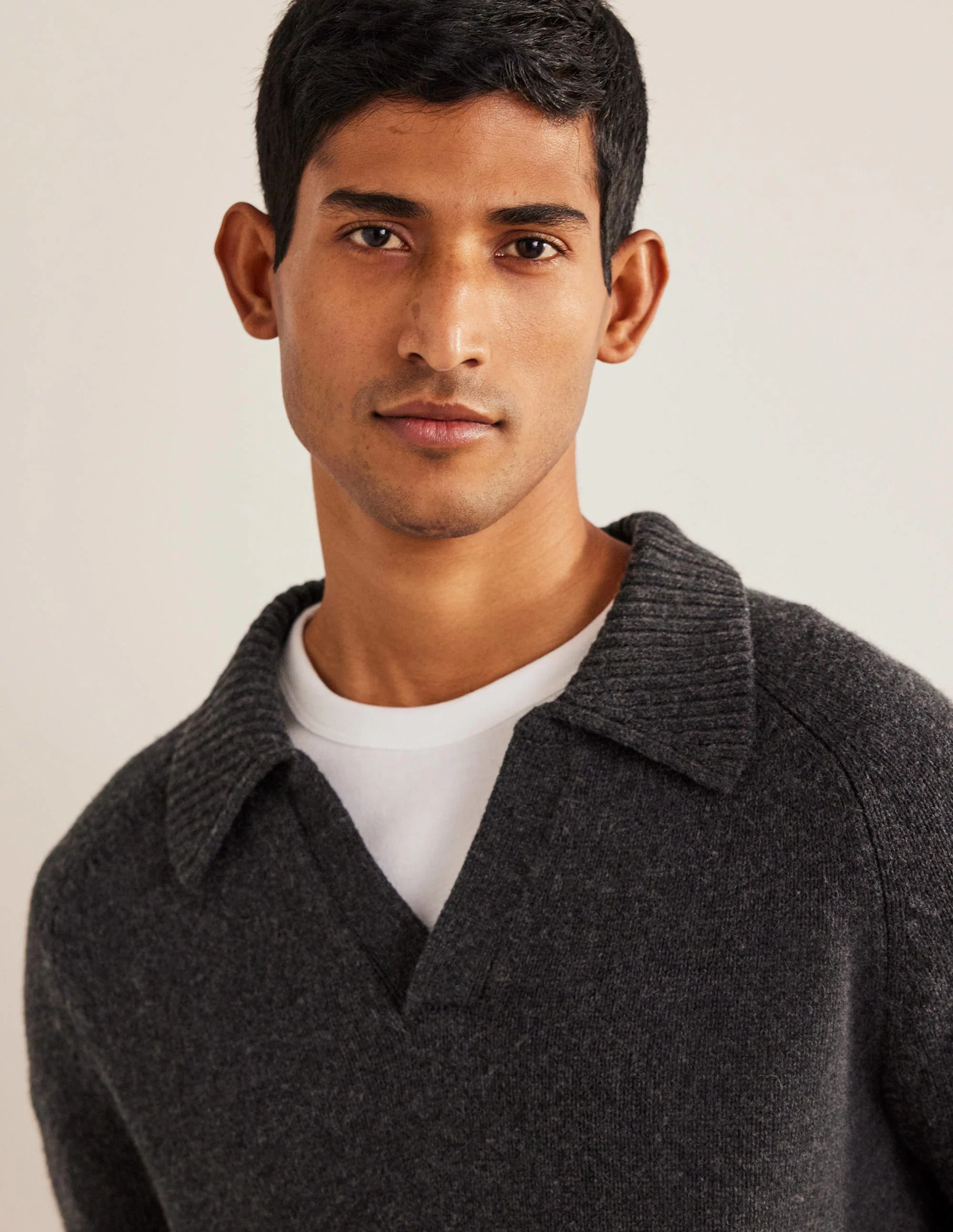 Open Collar Jumper-Dark Grey Melange - Image 2