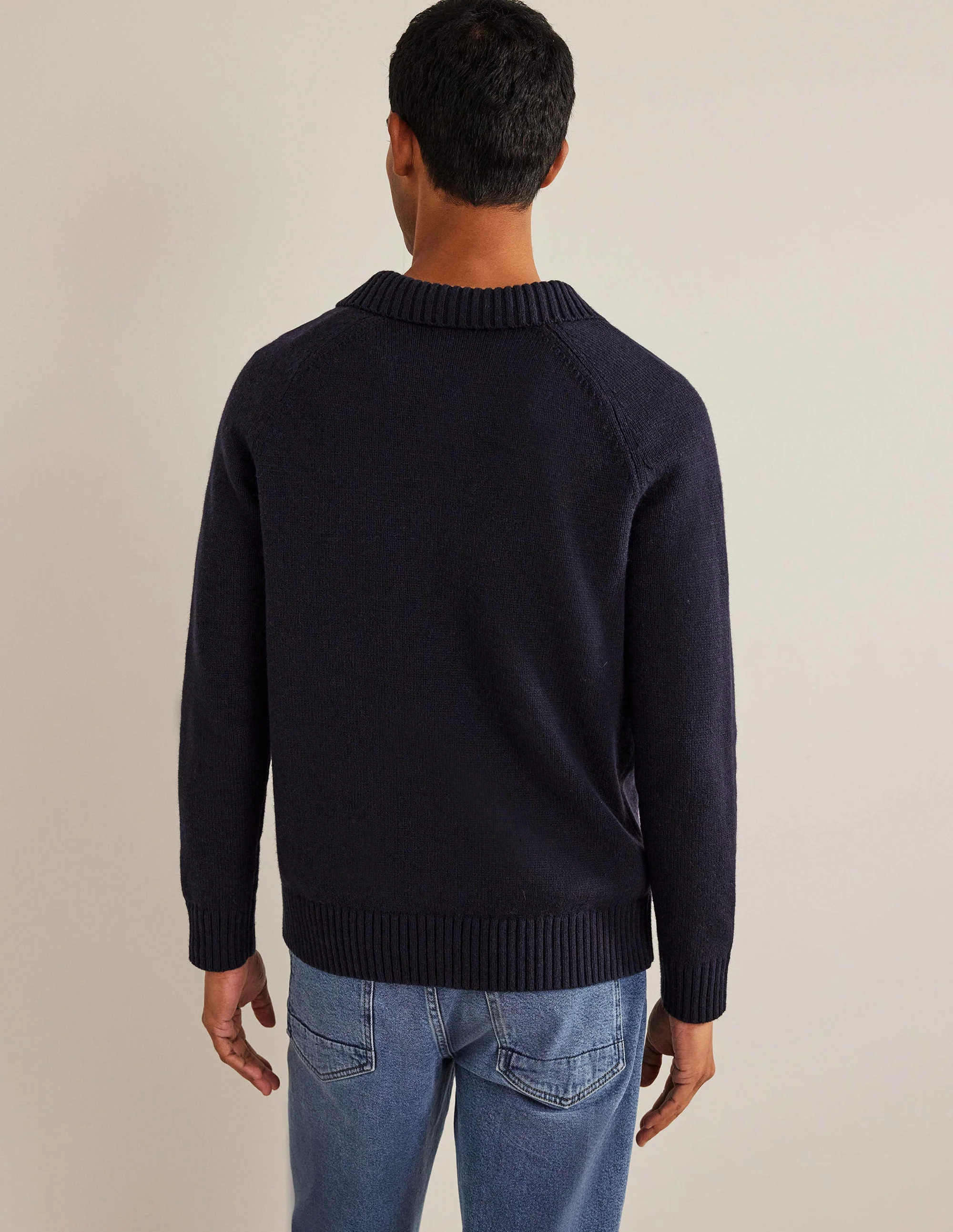 Open Collar Jumper-Navy - Image 3