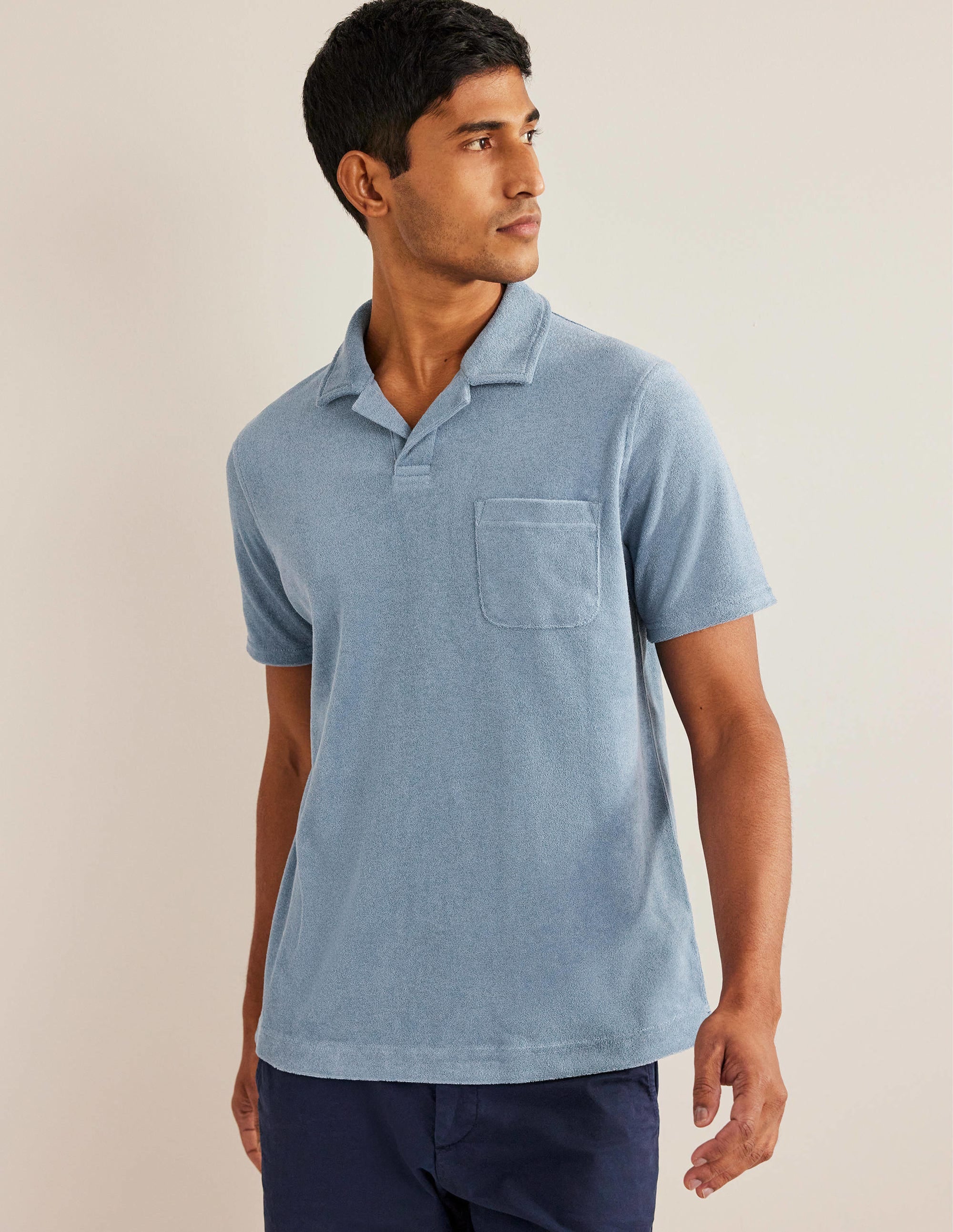 Open Collar Terry Polo-Captains Blue - Image 4