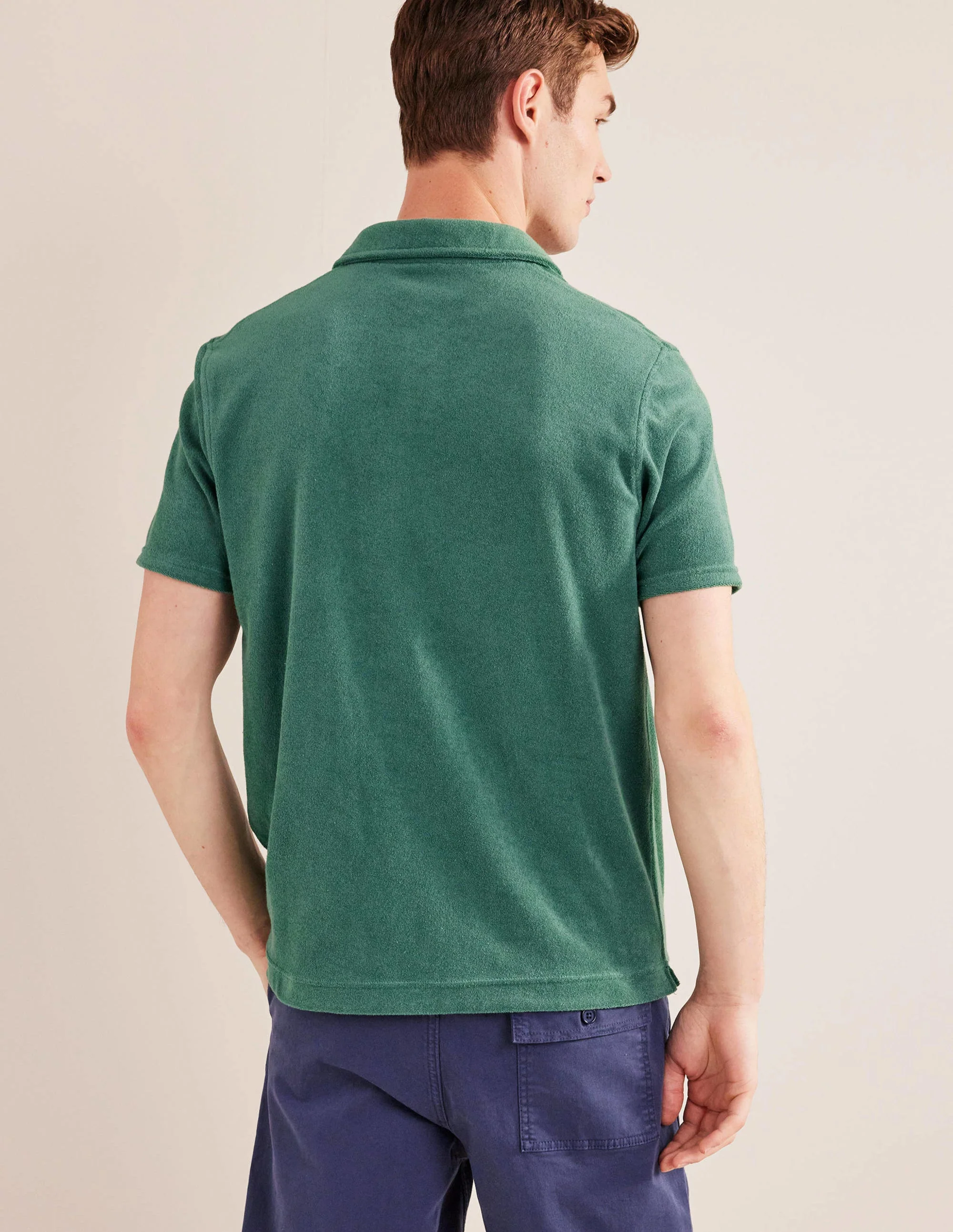 Open Collar Terry Polo-Deep Sea Green - Image 3
