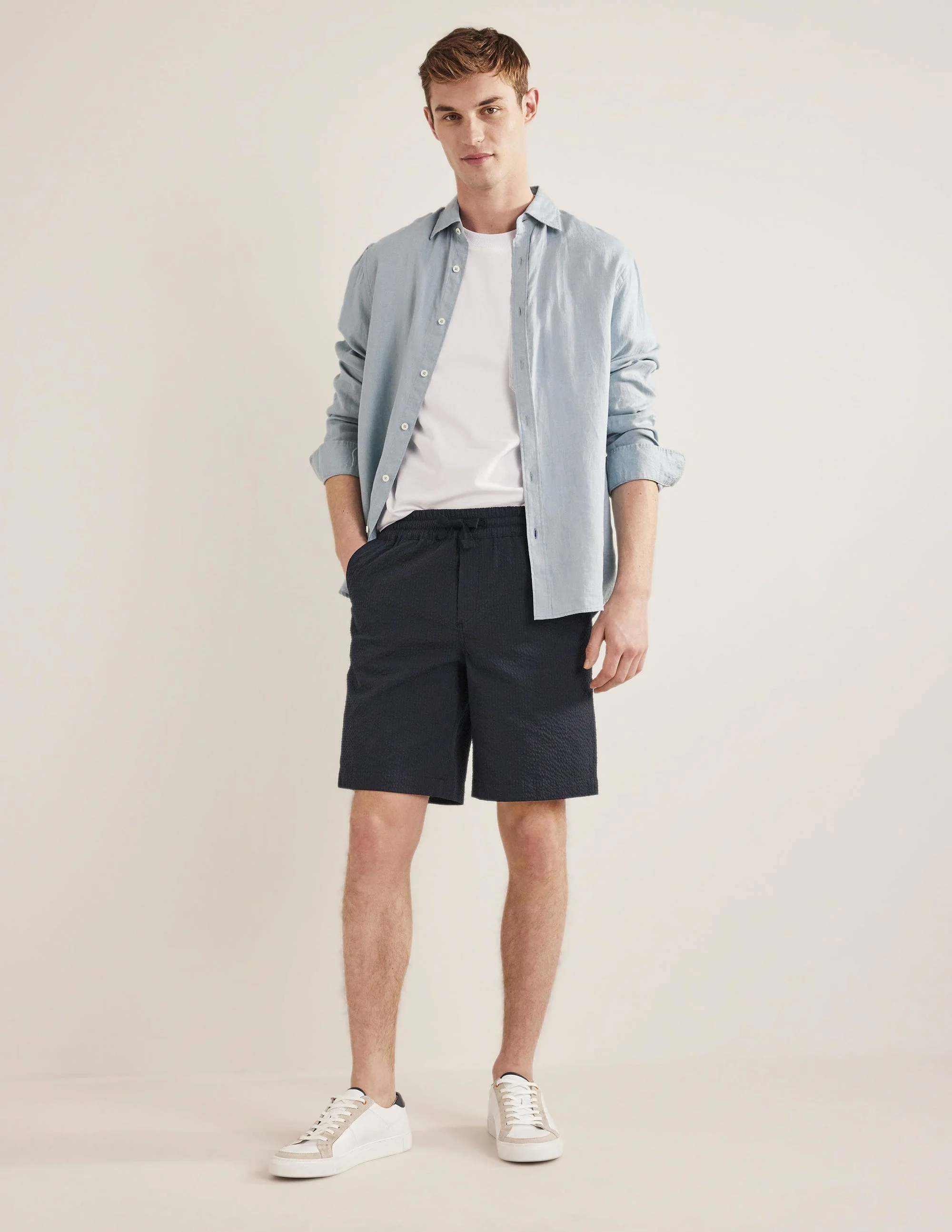 Patterned Shorts-Navy