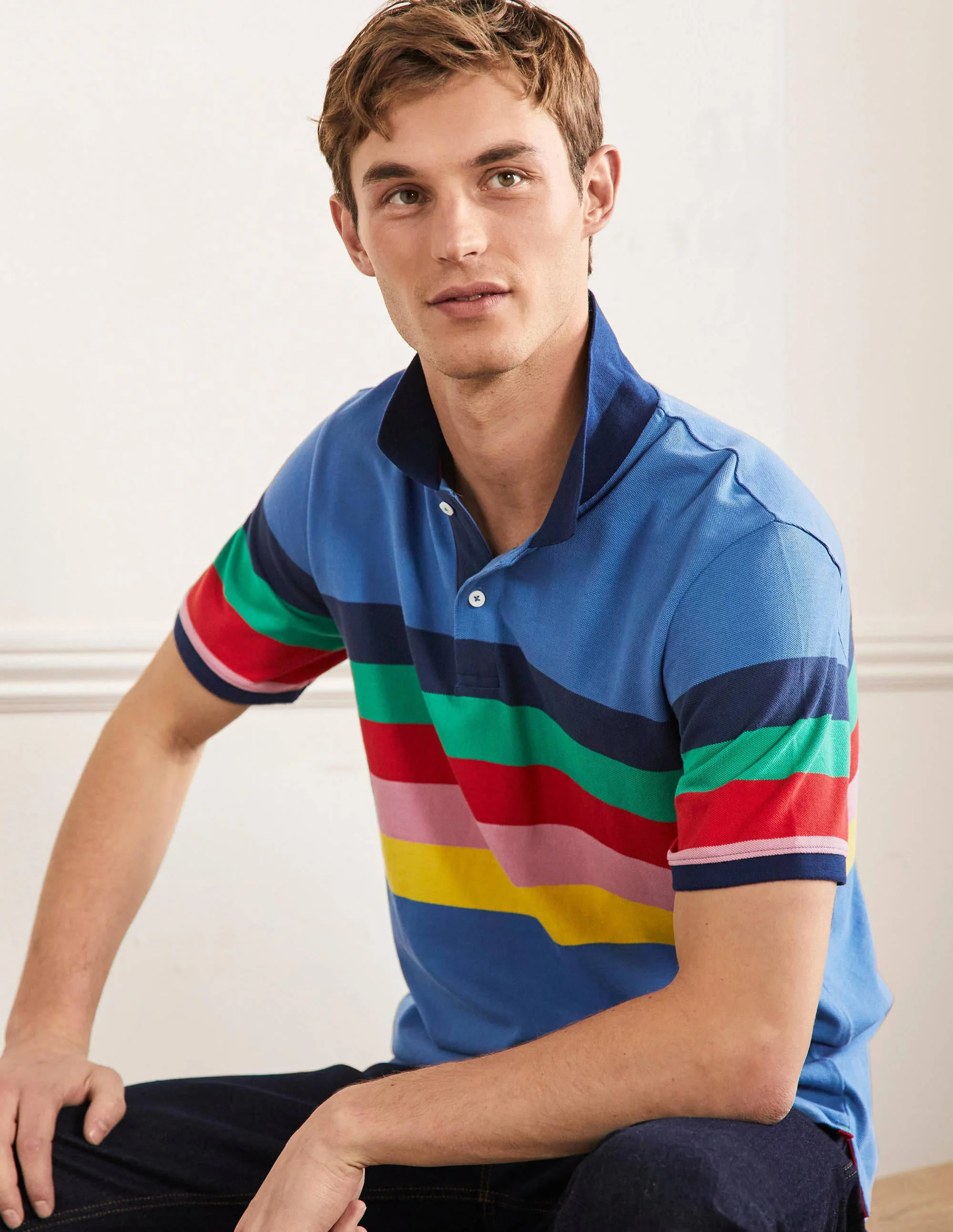 Piqué Polo Shirt-Delft Blue Rainbow Stripe - Image 4