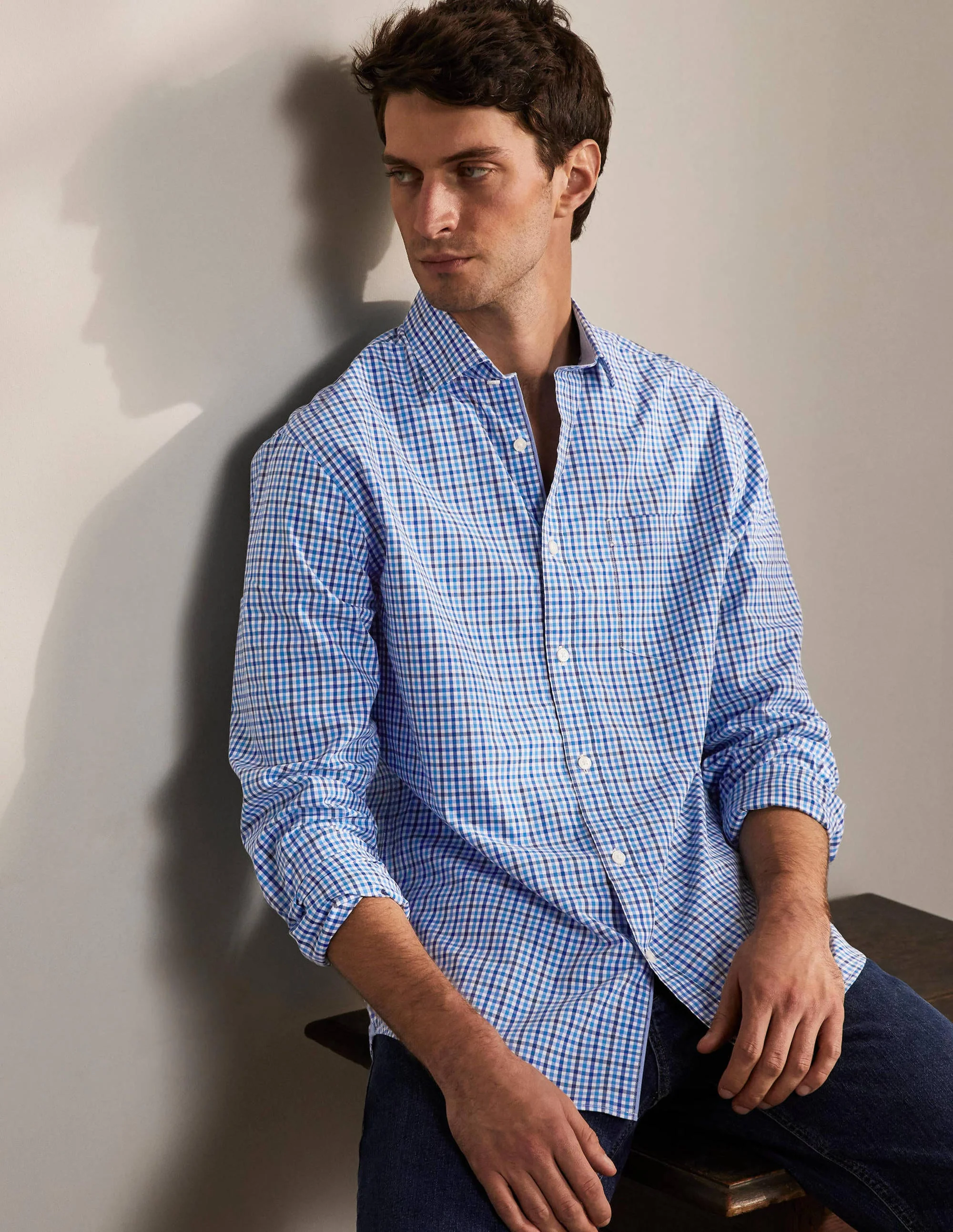 Poplin Pattern Shirt-Sky Blue Gingham
