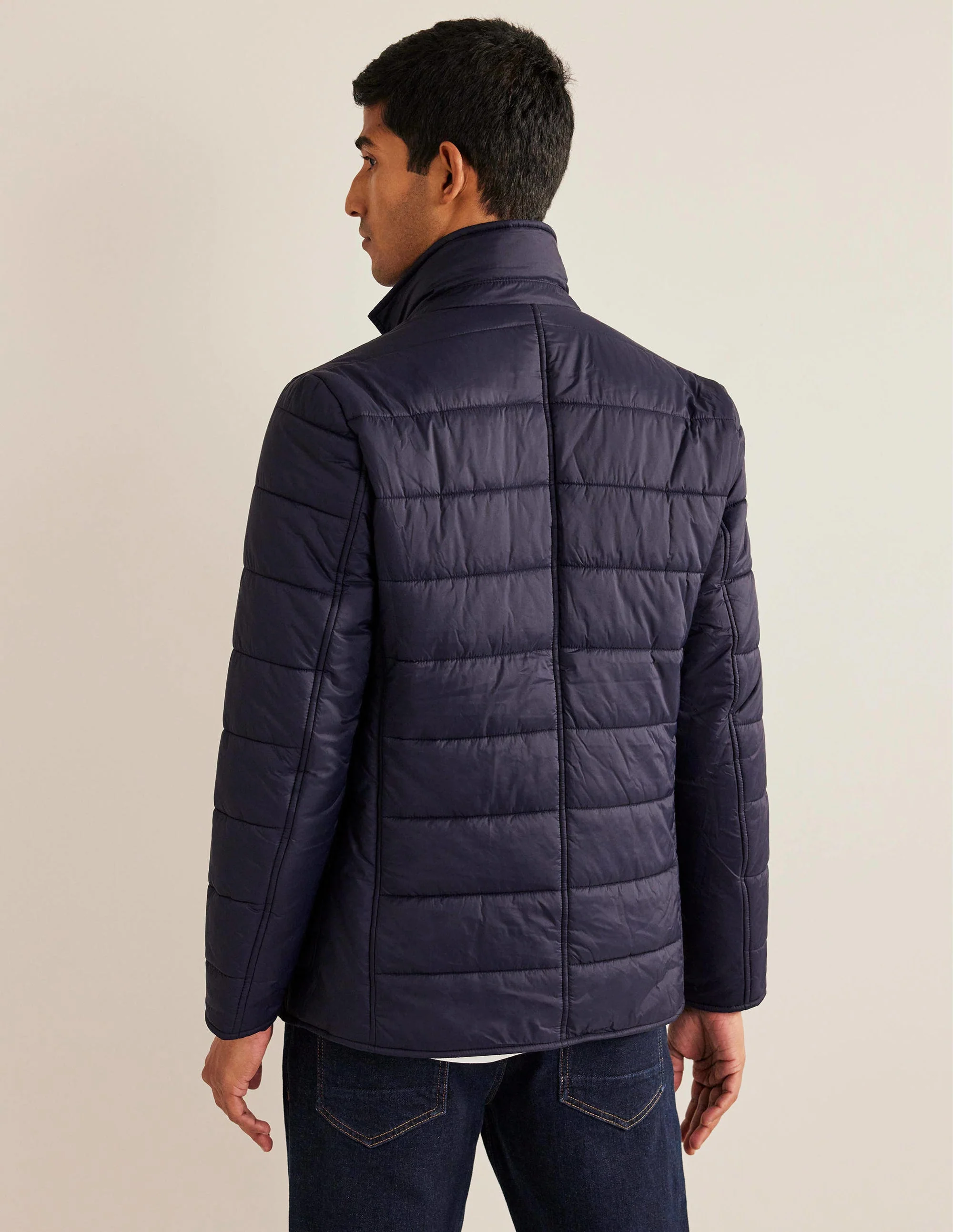 Quilted Padded Blazer-Navy - Image 3