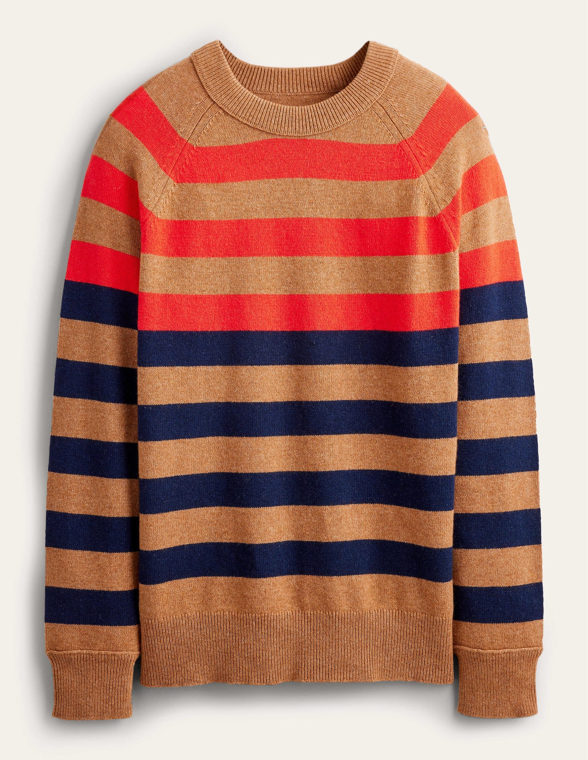 Raglan Crew Neck Jumper-Camel Melange Multi stripe - Image 5