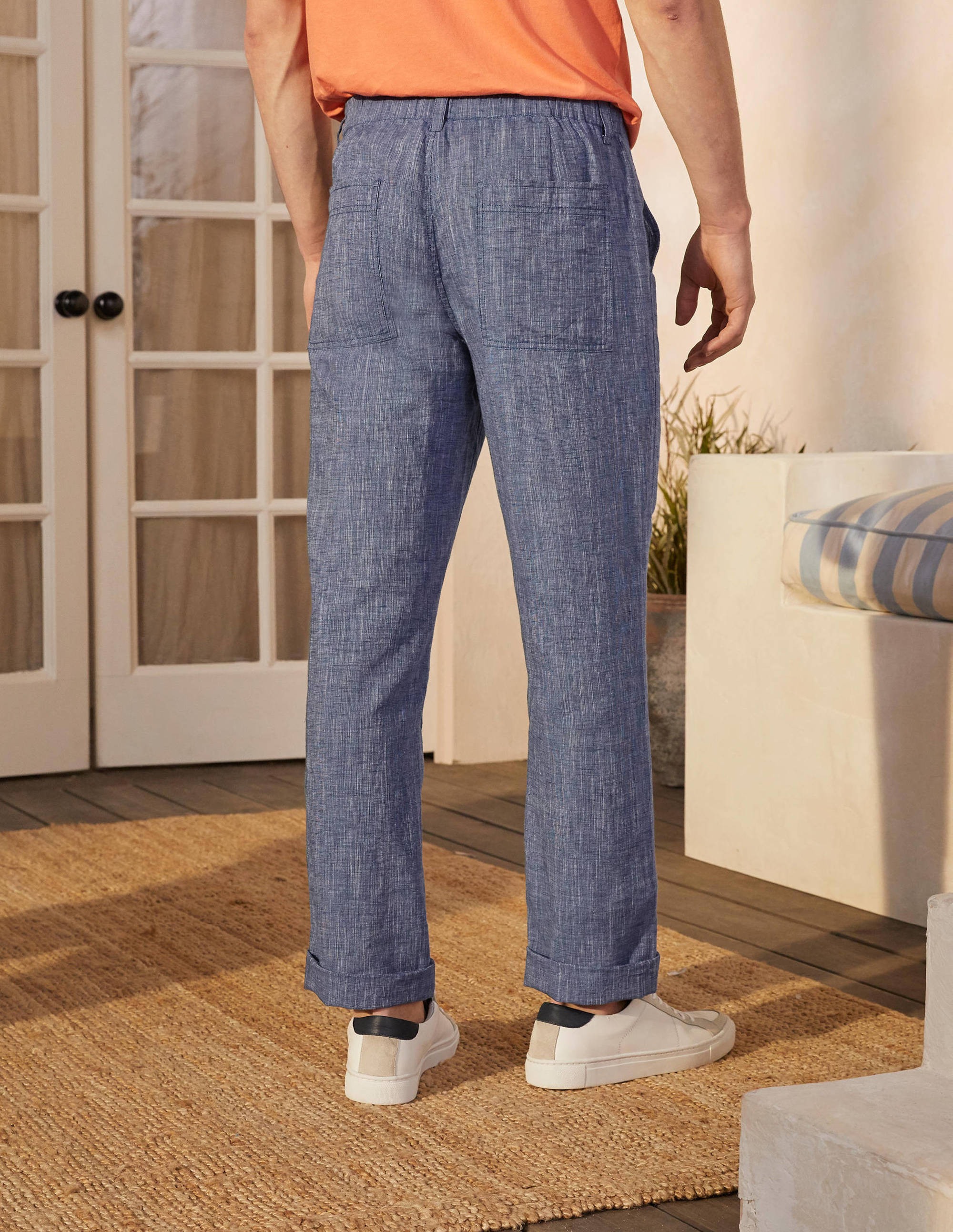 Relaxed Linen Blend Trousers-Dark Denim Chambray - Image 3