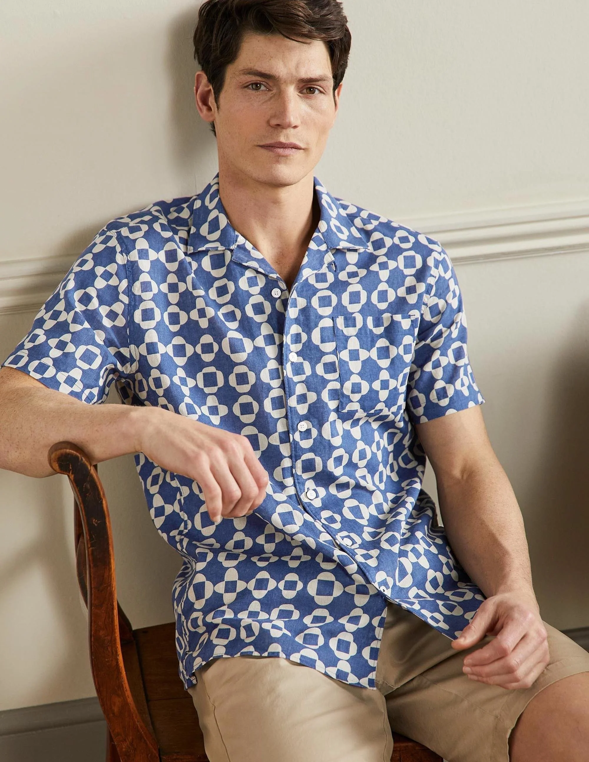Revere Linen Cotton shirt-Presidential Blue Tile - Image 4