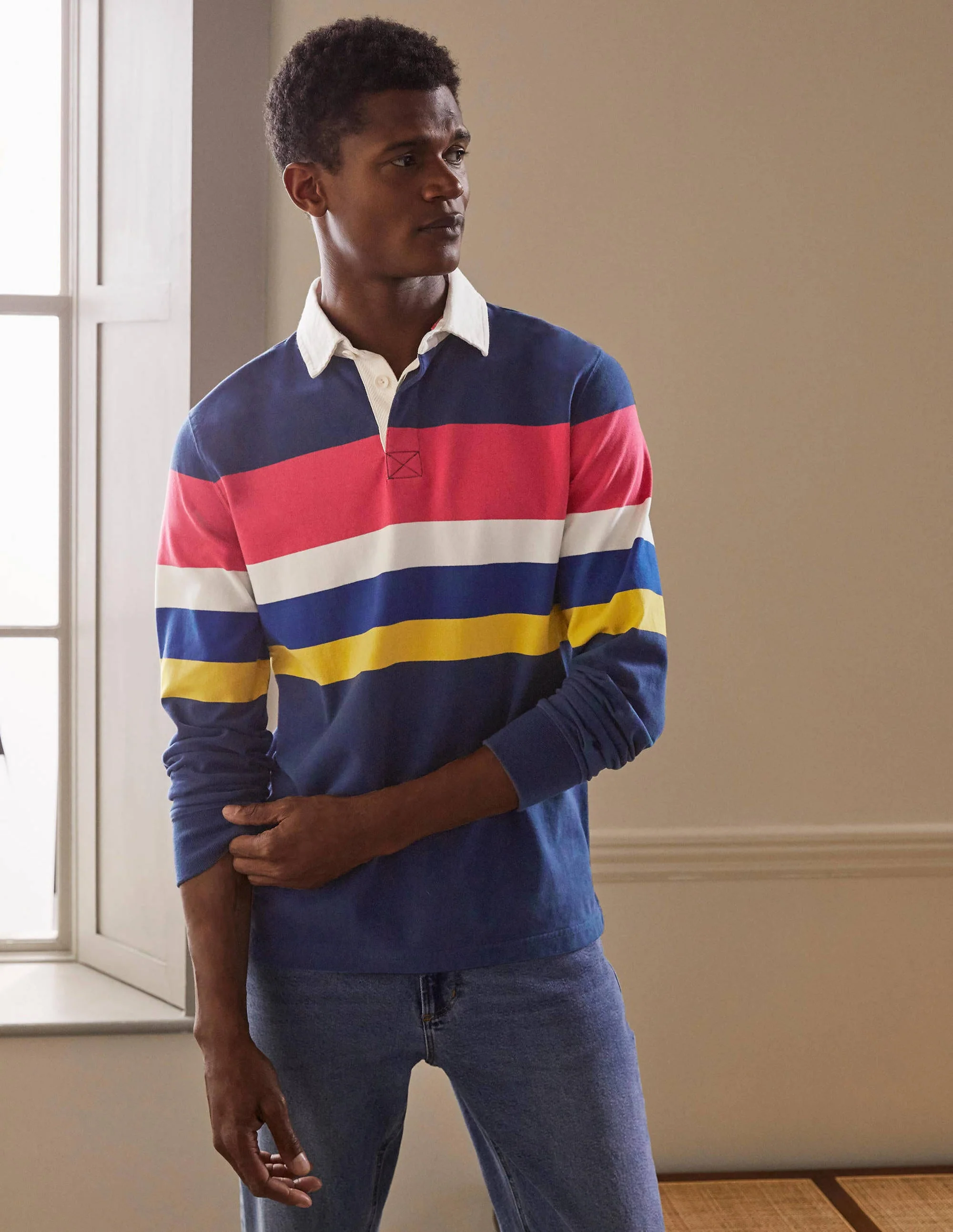 Rugby Shirt-School Navy Multi Chest Stripe