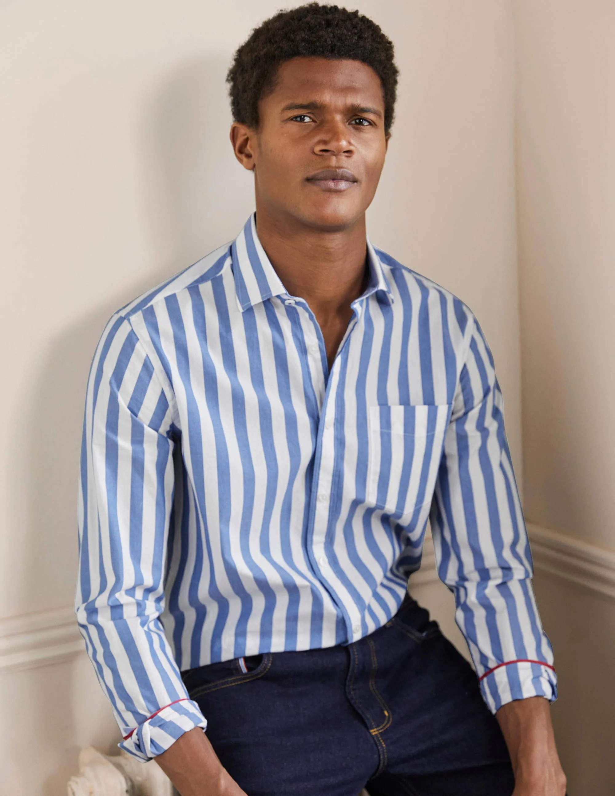 Slim Fit Classic Poplin Shirt-Duke and Snowdrop Stripe