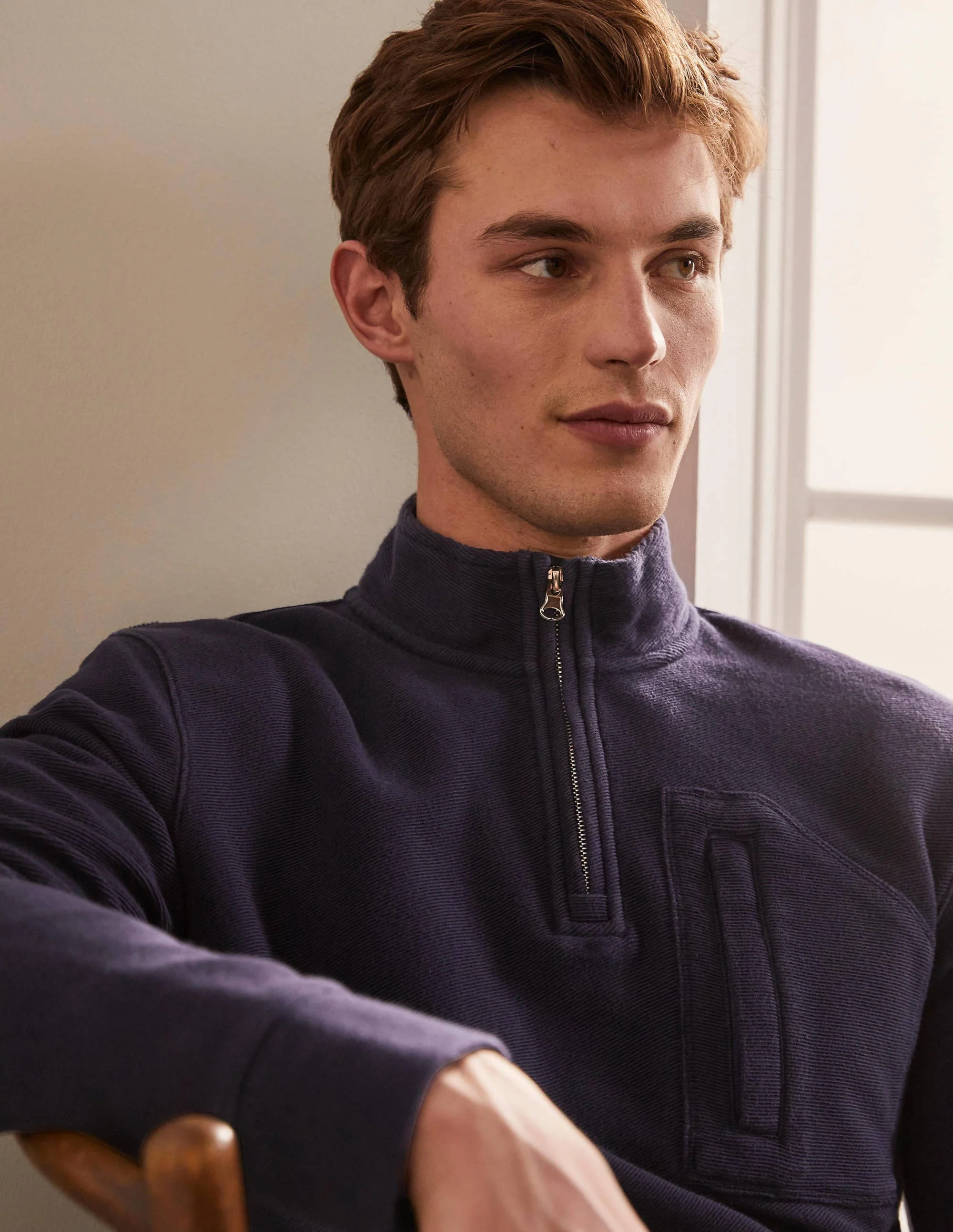 Winsford Twill Half-Zip Top-Navy - Image 4