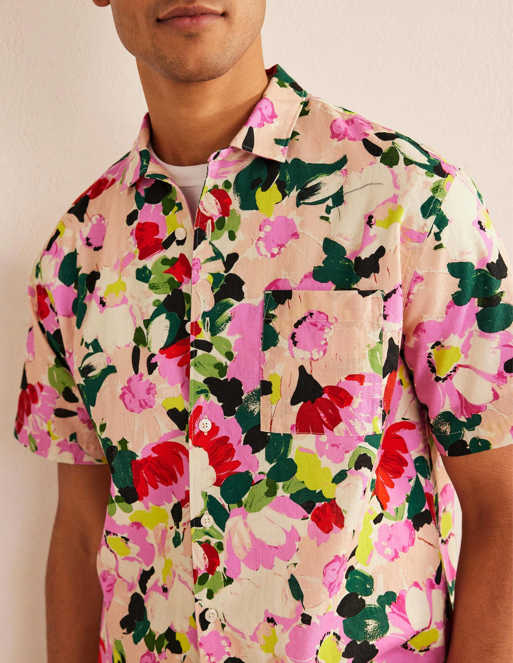Textured Revere Collar Shirt-Large Painted Floral - Image 2