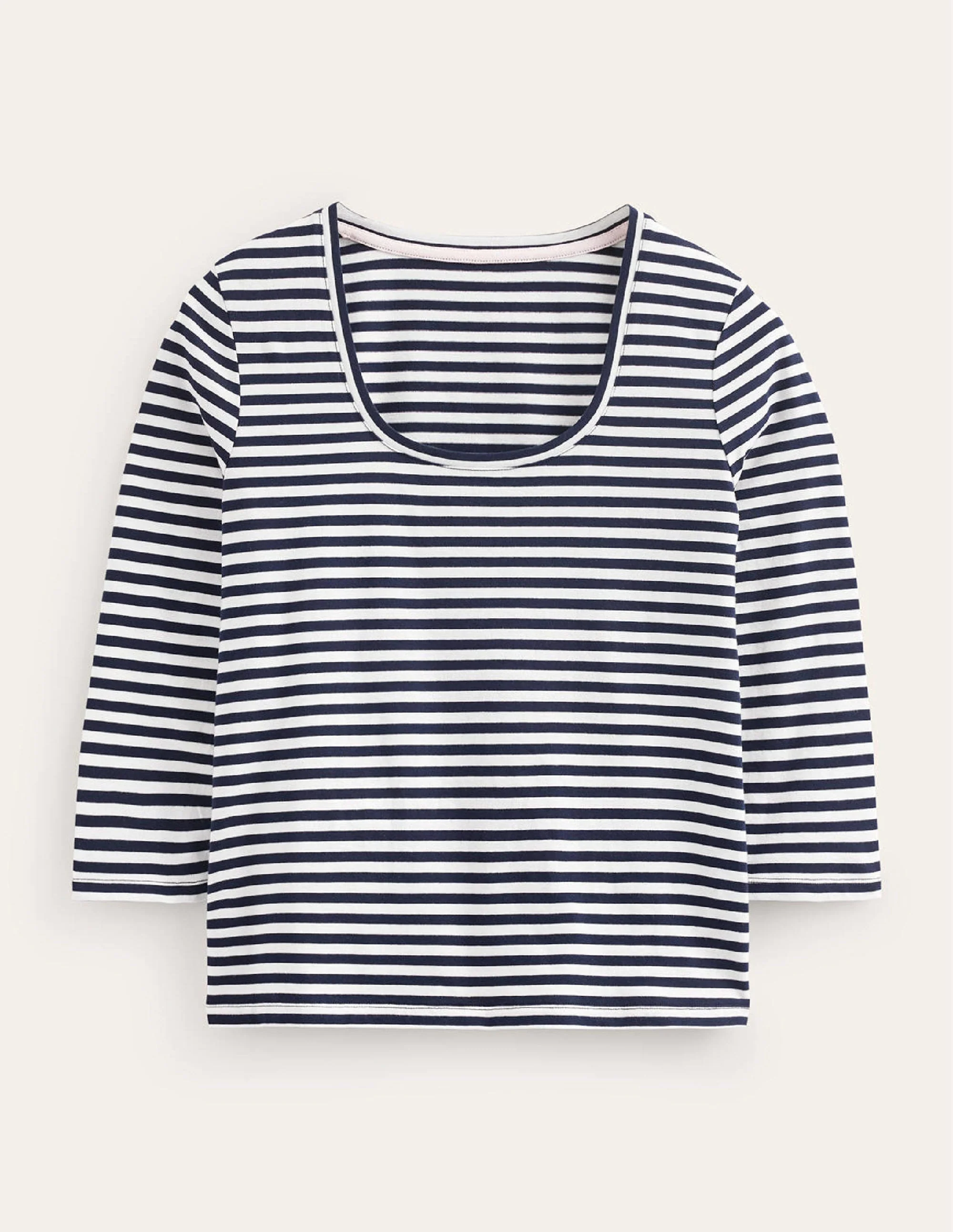3/4 Sleeve Scoop Neck Top-Ivory, Navy - Image 5