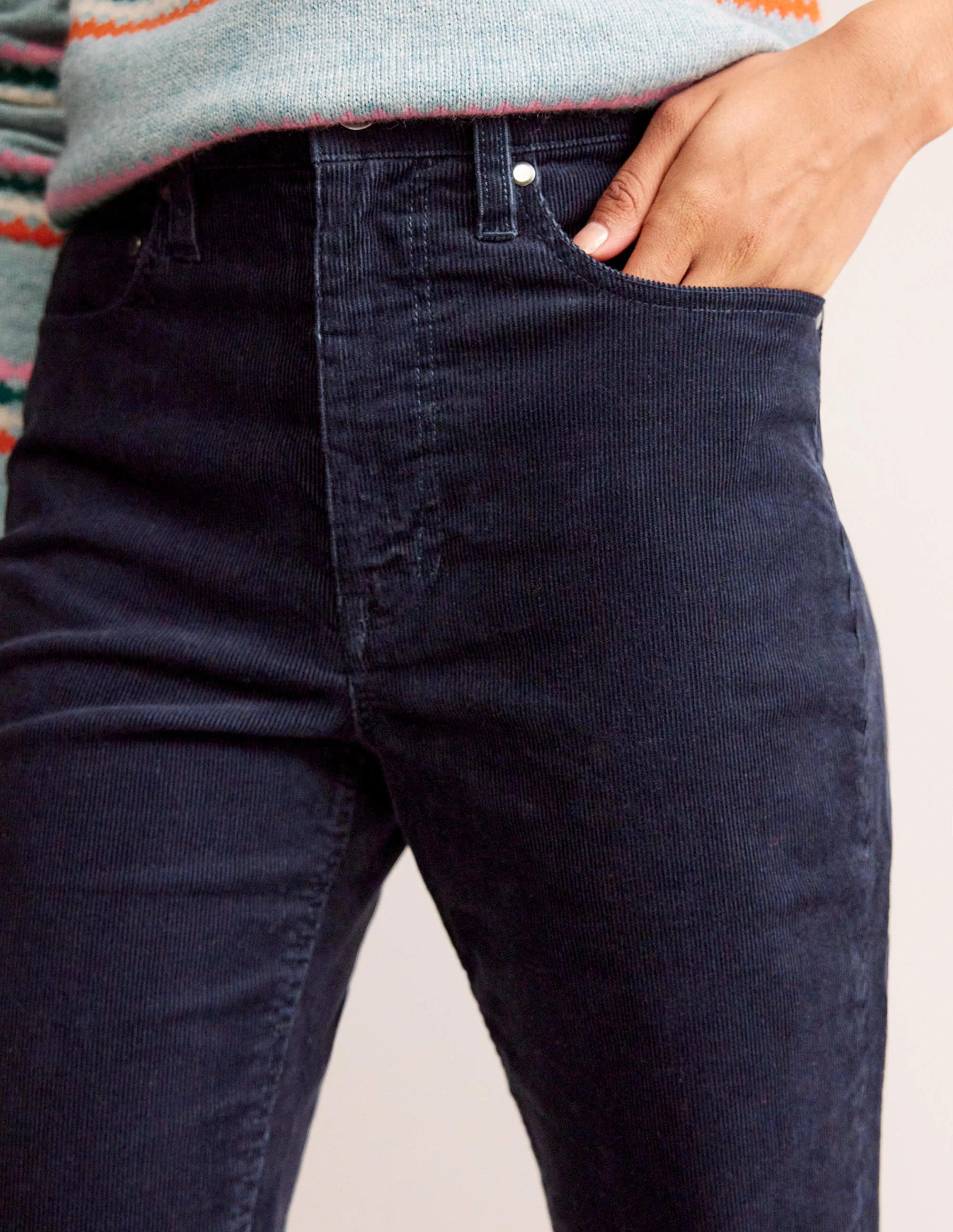5 Pocket Cord Slim Jeans-Navy - Image 5