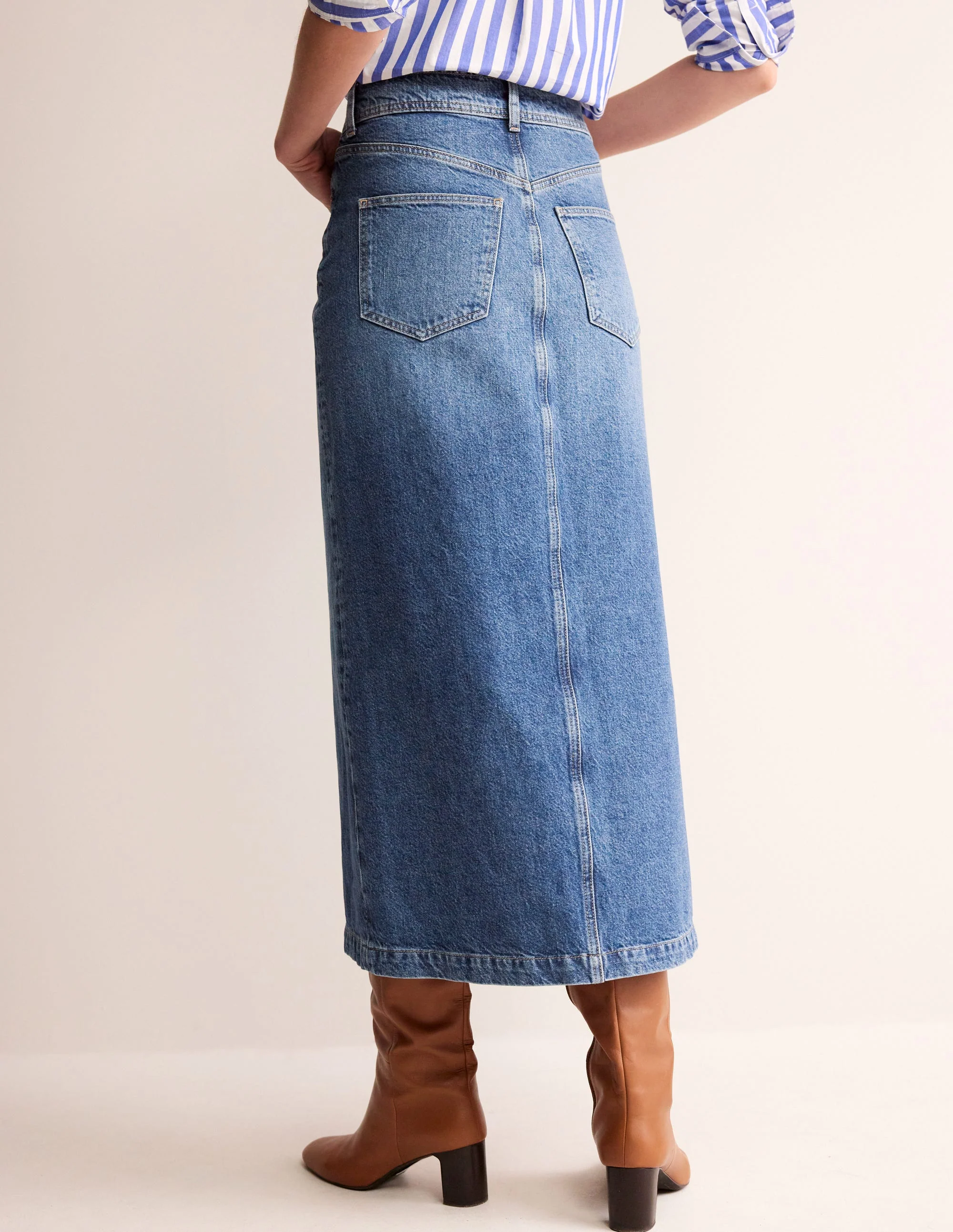 5 Pocket Denim Maxi Skirt-Mid Wash - Image 3
