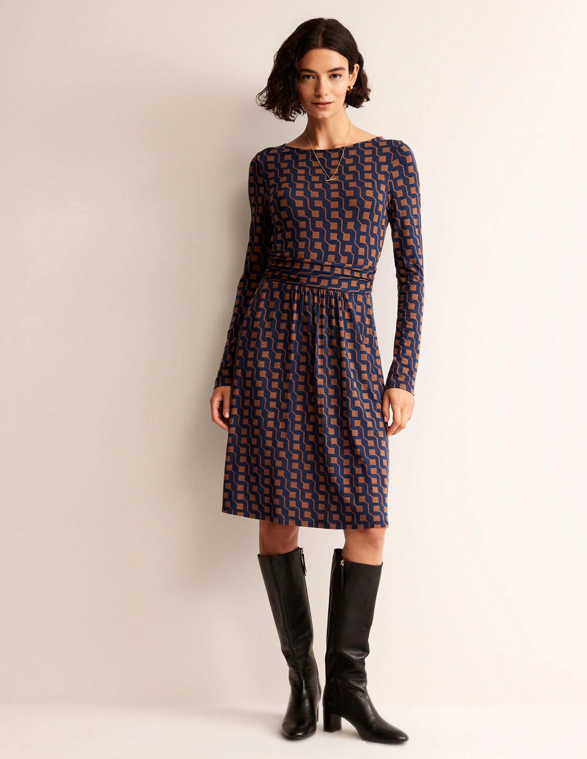 Abigail Jersey Dress-Cognac, Cube Geo - Image 5
