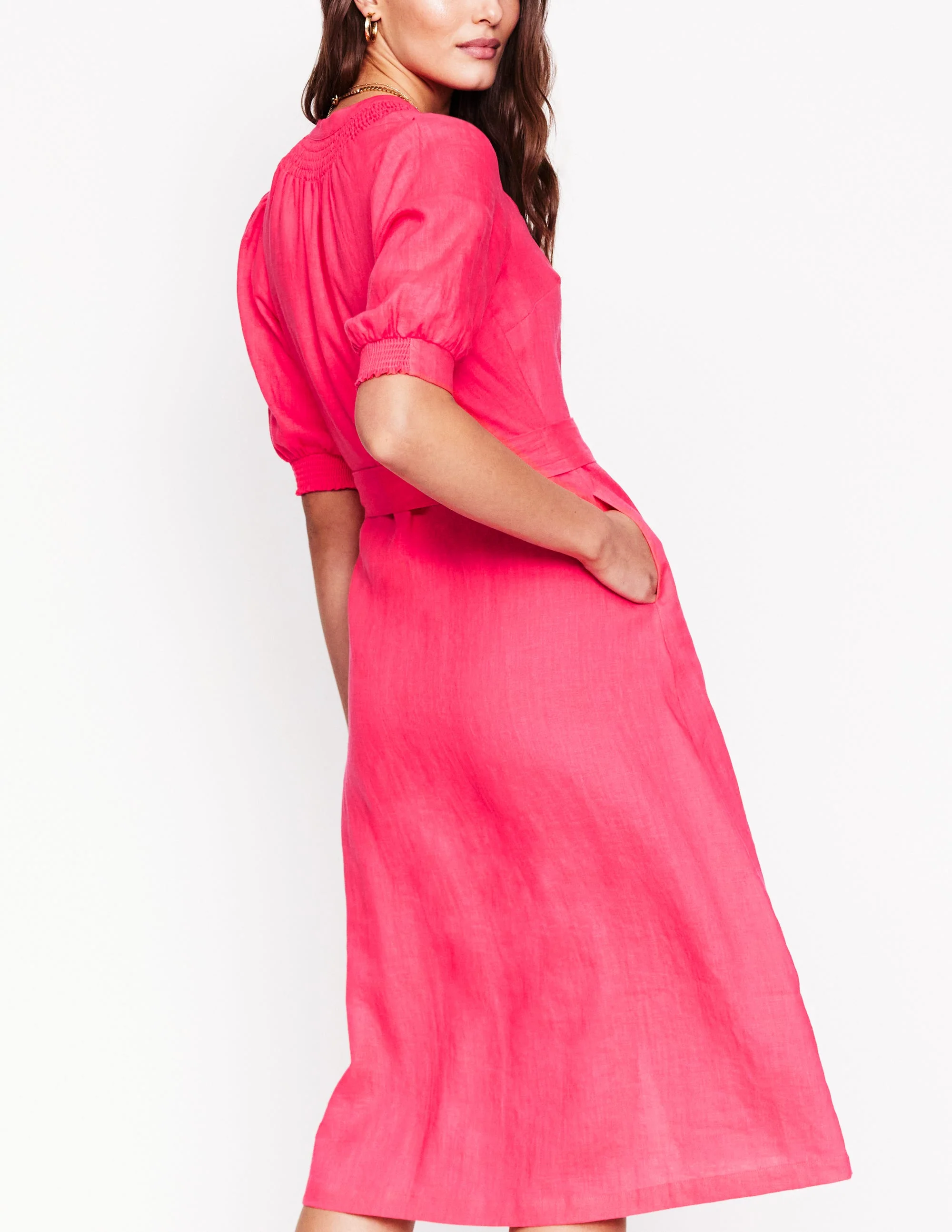 Ada Linen Midi Dress-Camelia Pink - Image 4